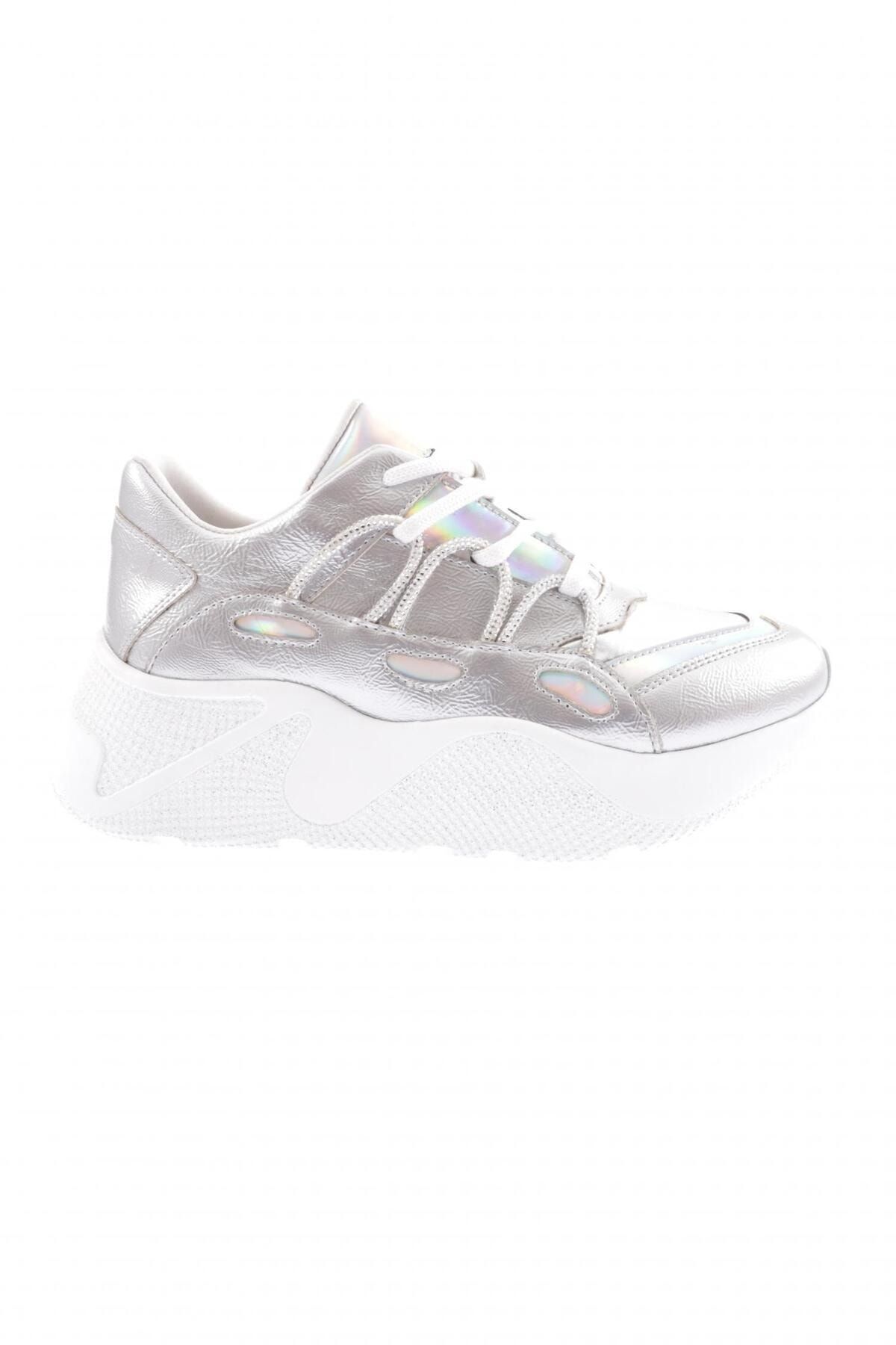 Dgn 916-23y Kadın Kalın Taban Tsilver Ip Taşlı Sneakers Ayakkabı Gümüş