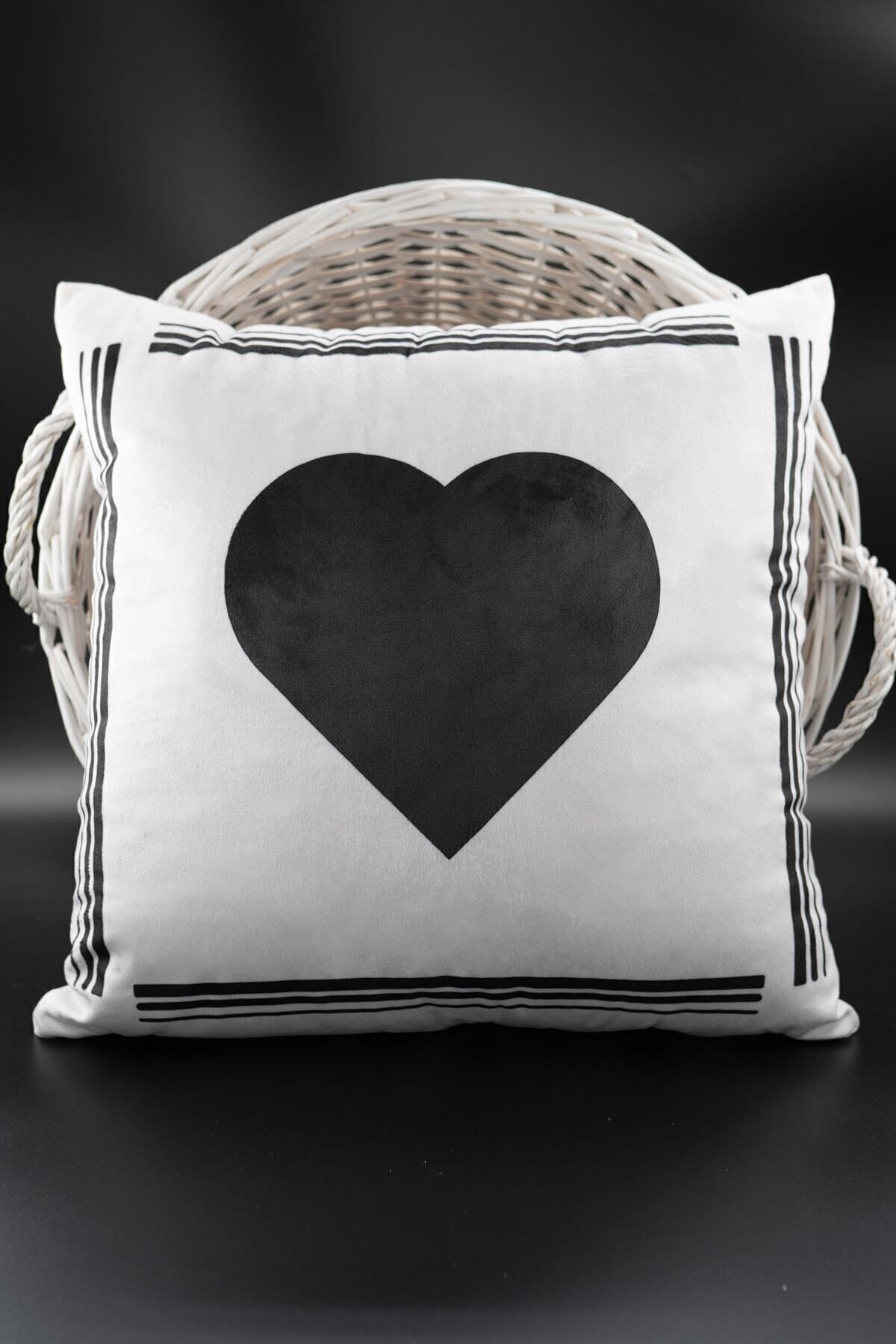 ÖZENEV Kalpli Kırlent Kılıfı Kadife 43x43 Cm Çift Taraflı Kalp Kedi Desenli Evlilik Teklifi Doğum Günü
