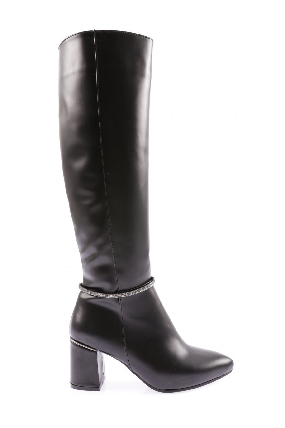 Dgn 133-2164-22k Kadın Zincirli Topuklu Çizme Siyah