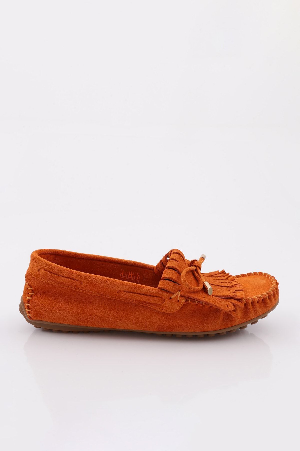 Dgn K118 Kadın Püskül Detaylı Loafer Ayakkabı Turuncu Süet Hakiki Deri