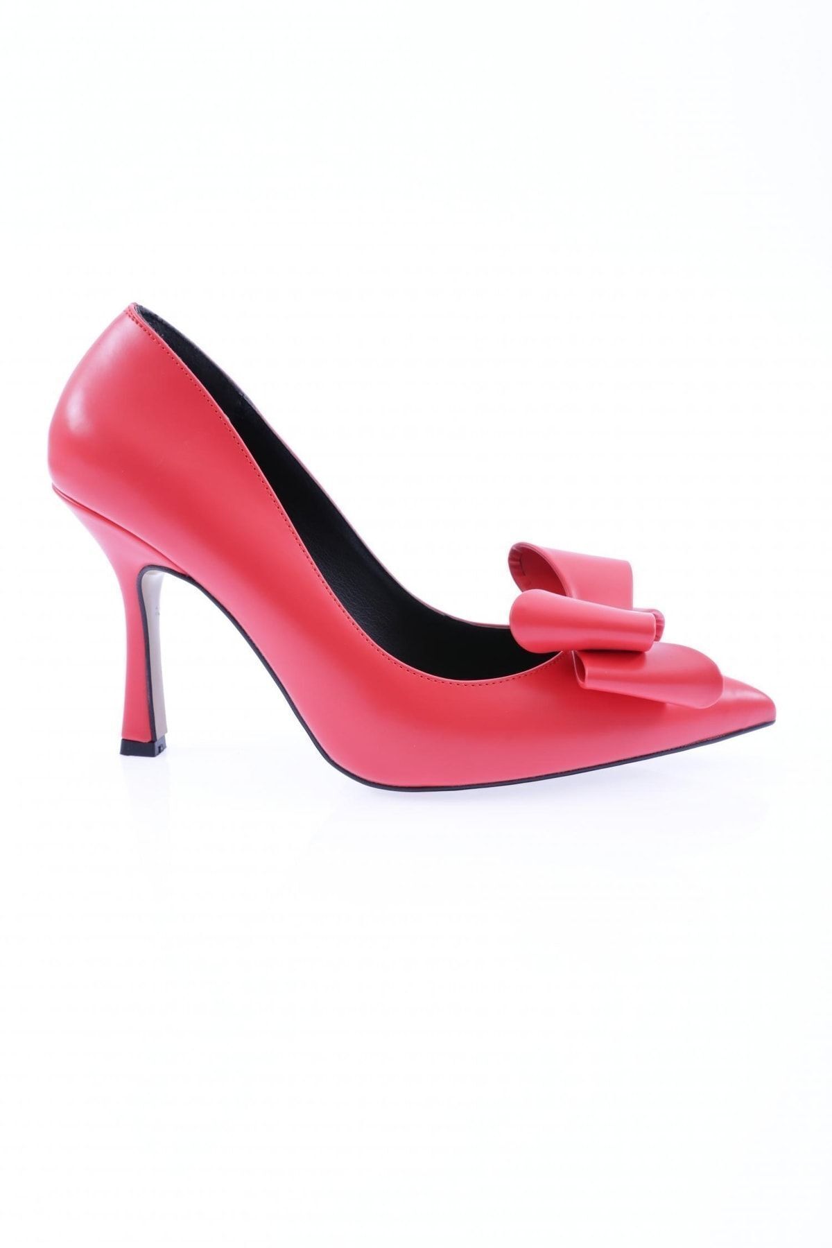 Dgn K5008 Kadın Sivri Burun Fiyonk Aksesuarlı Parmak Dekolteli Topuklu Ayakkabı Kırmızı Açma
