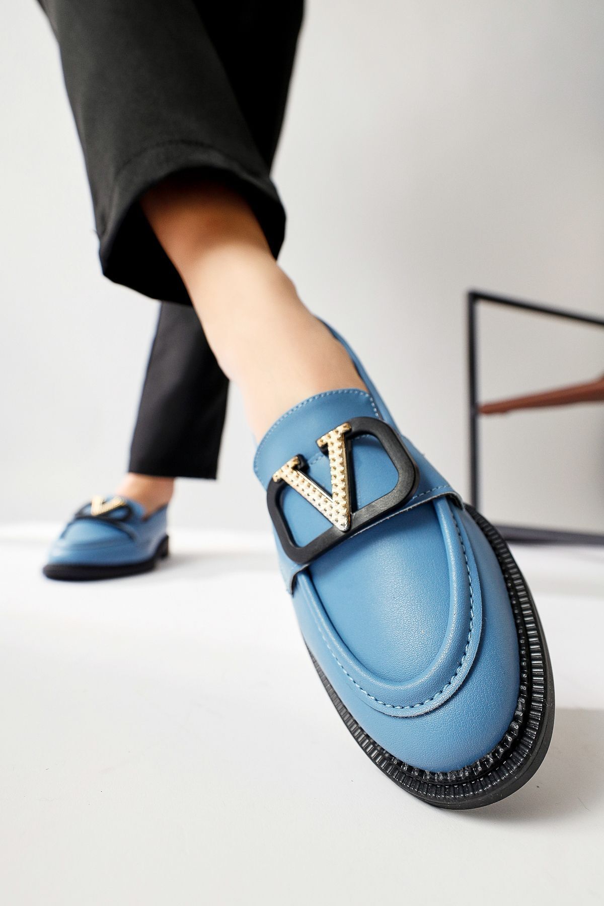 Limoya Elone Mavi Toka Detaylı Makosen Ayakkabı