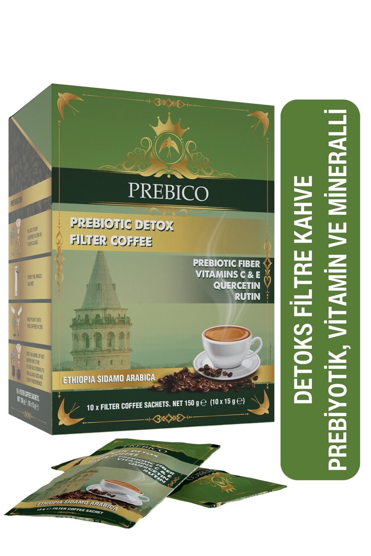 Prebico Prebiyotik, Detoks, Hindiba, Vitamin Ve Mineral Içeren Zayıflamaya Yardımcı Filtre Kahvesi