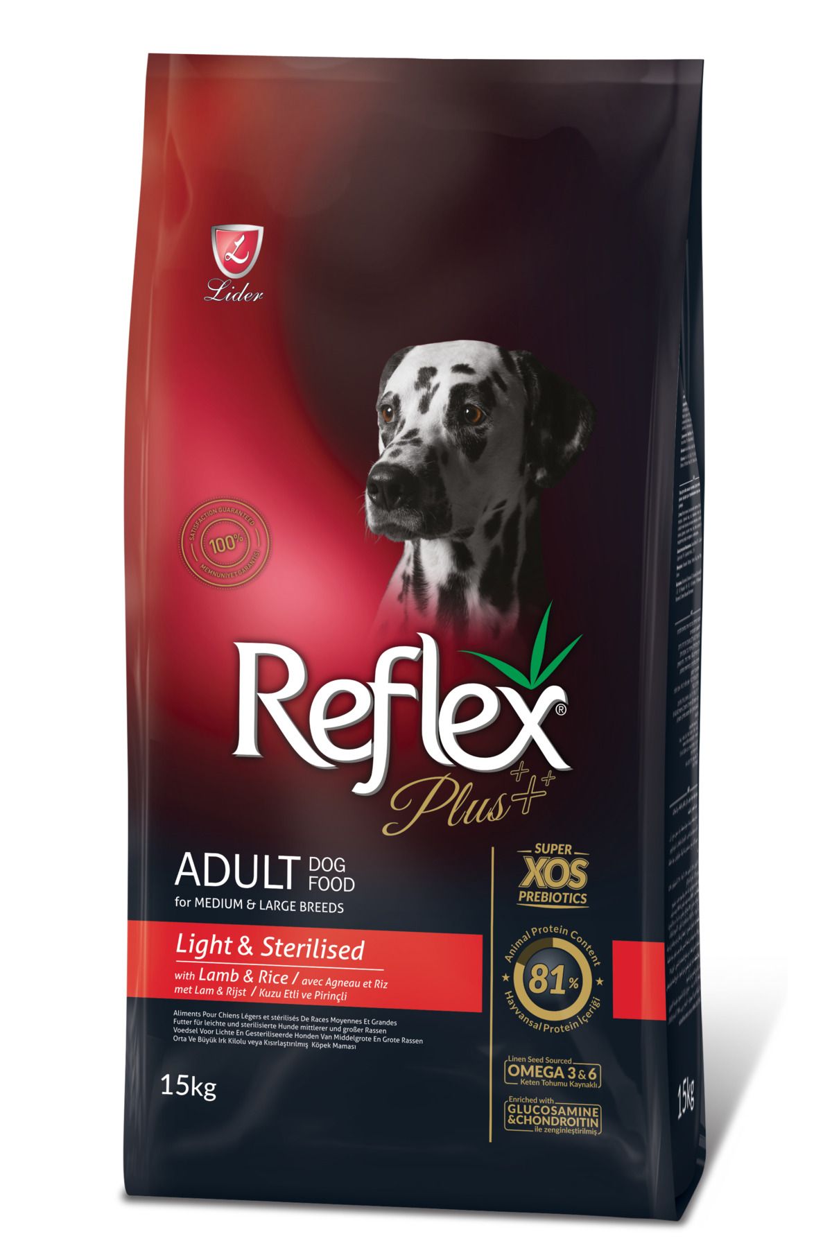 Reflex Plus Adult Light Ve Sterilised Kuzu Ve Pirinçli Kuru Köpek Maması 15 Kg