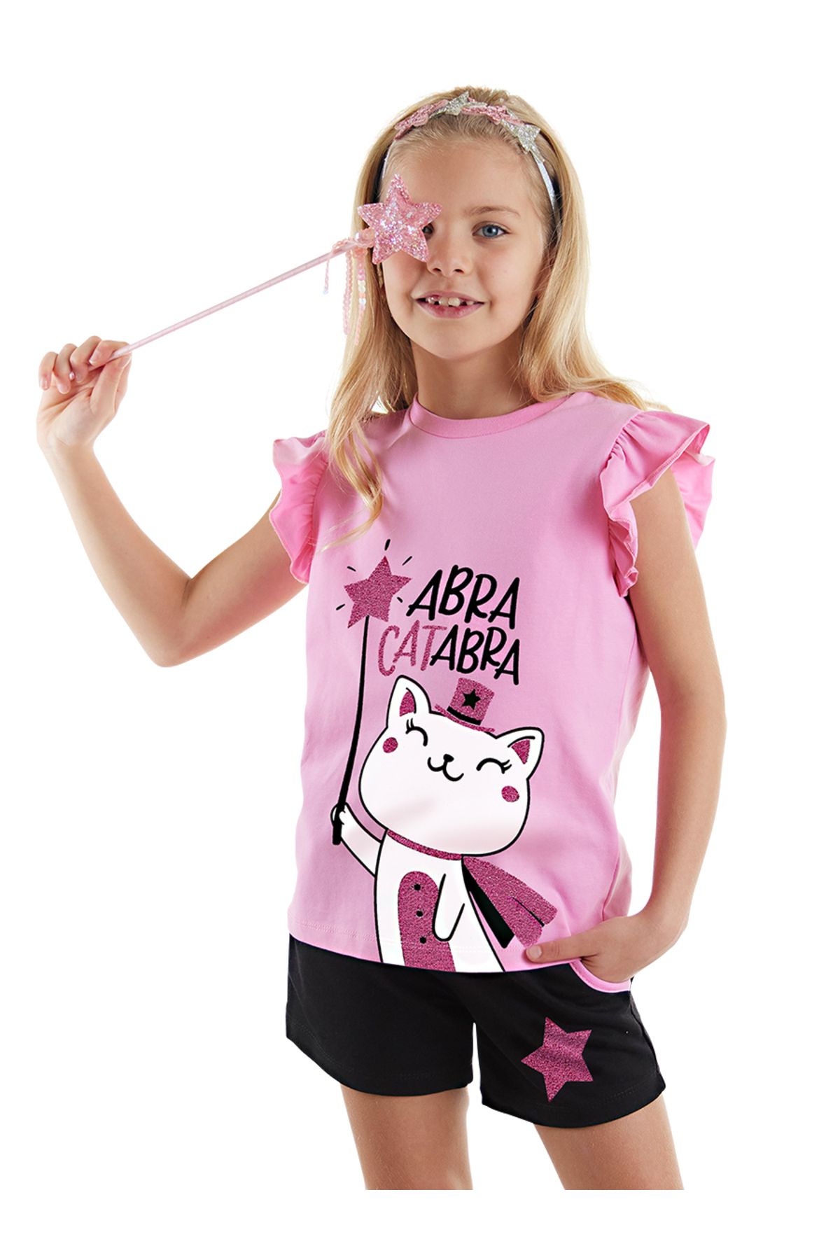 Denokids Abra Catabra Kız Çocuk T-Shirt Şort Takım