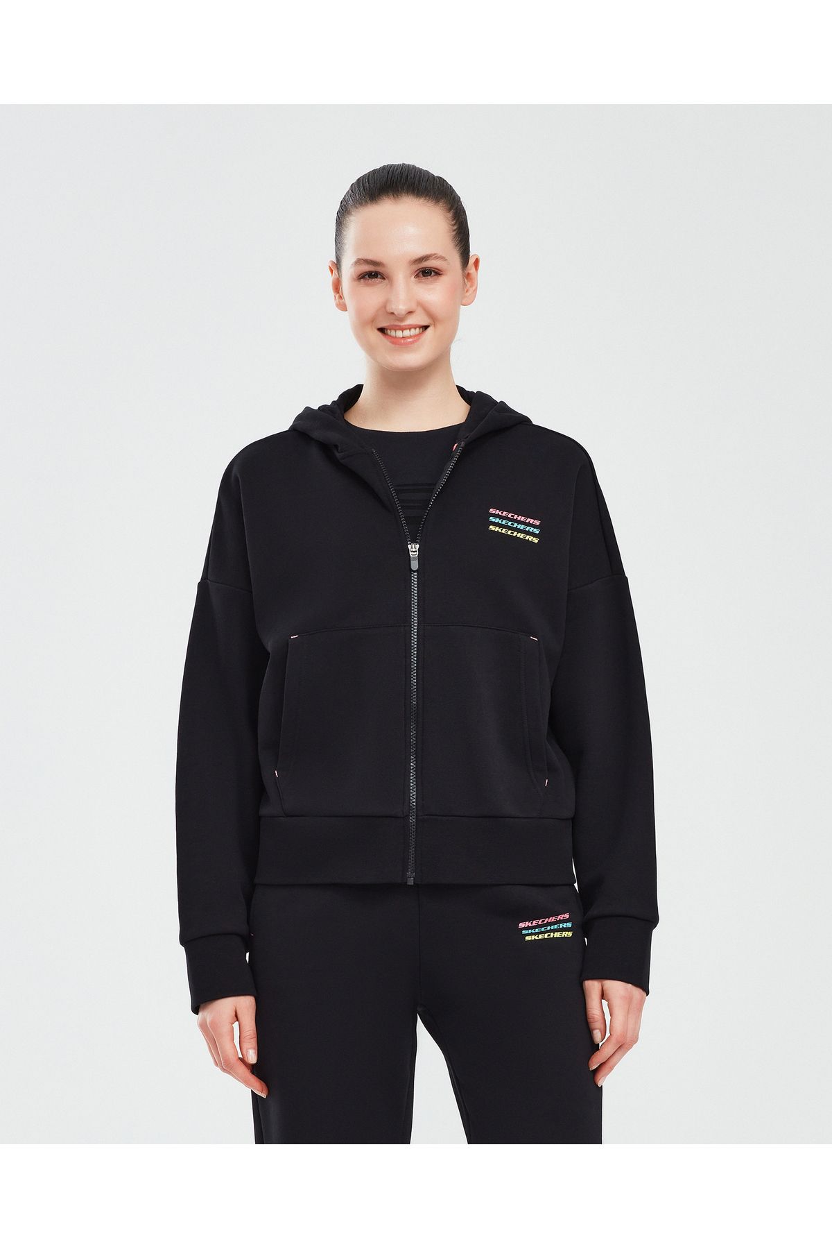 Skechers Essential W Full Zip Hoodie Sweatshirt Kadın Siyah Sweatshirt S232242-001-A