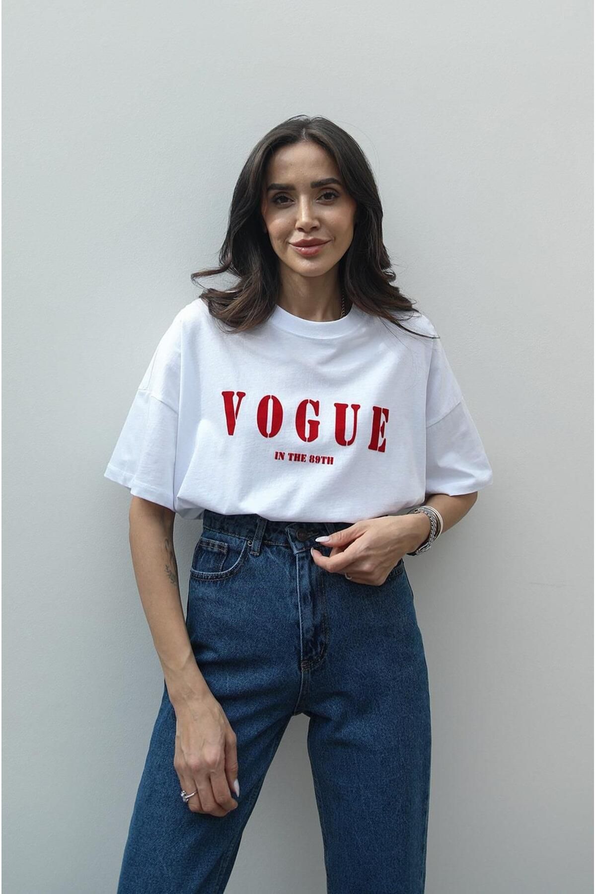 Havoş Vogue Baskılı Beyaz Tişört