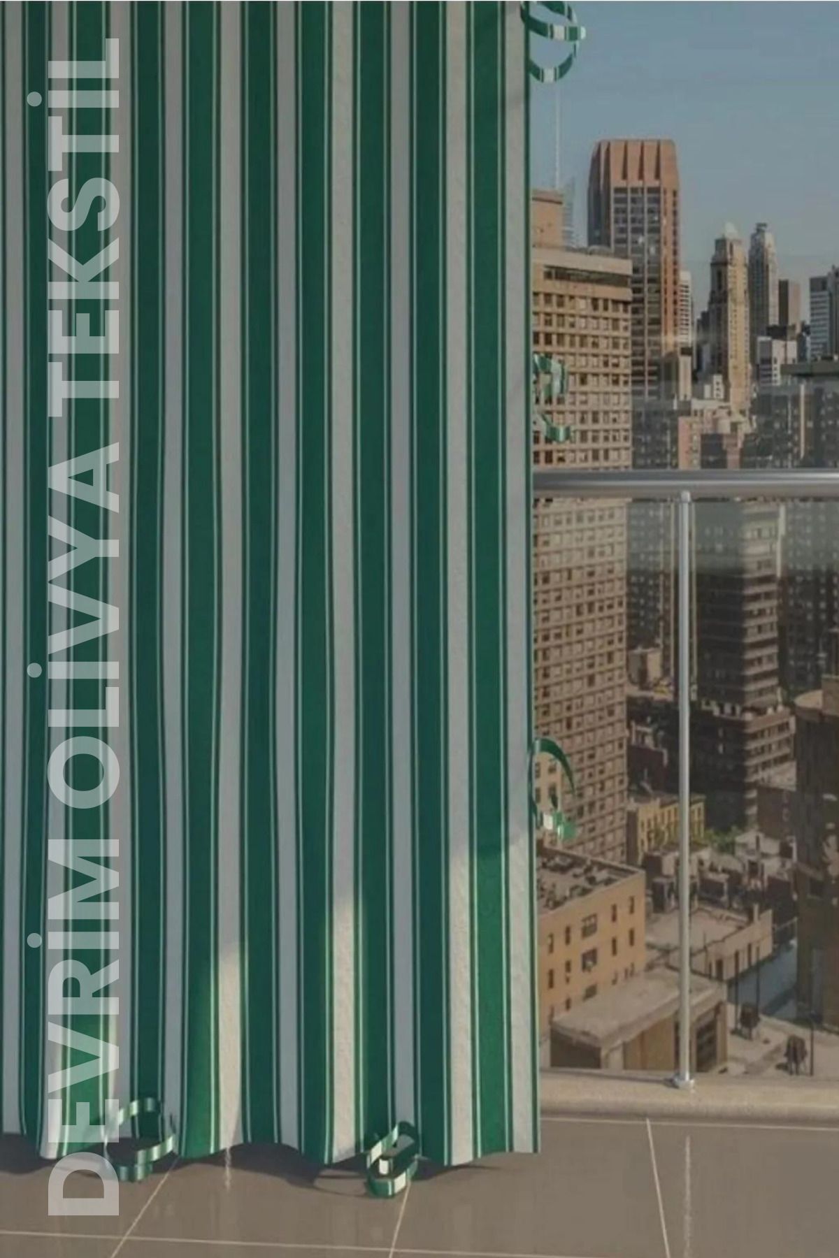 DEVRİM OLİVYA TEKSTİL Halkalı--yeşil-beyaz Özel Dikim Lüks Branda Balkon Perdesi--ölçüler-- Enx-yüksekliktir