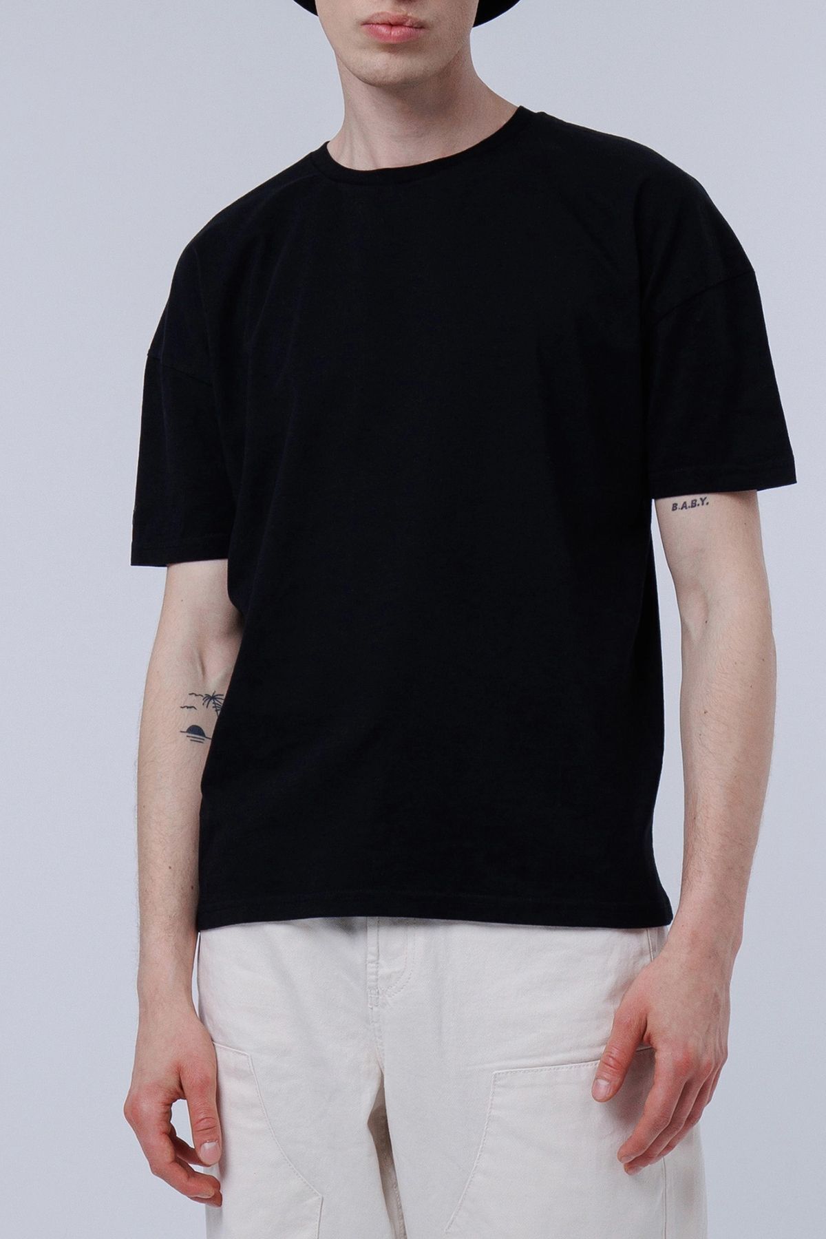 Nordbron Erkek Siyah Stuga %100 Pamuk Oversize Rahat Basic Logo Baskılı Kısa Kollu Bisiklet Yaka T-shirt