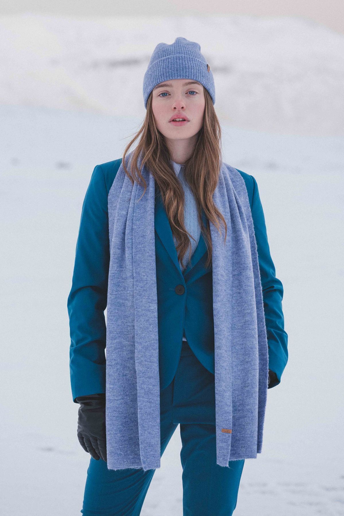 Nordbron Kadın Mavi Kışlık Atkı Yumuşak Dokulu Basic Esnek Düz Desenli Renkli Akrilik Raine Fitilli