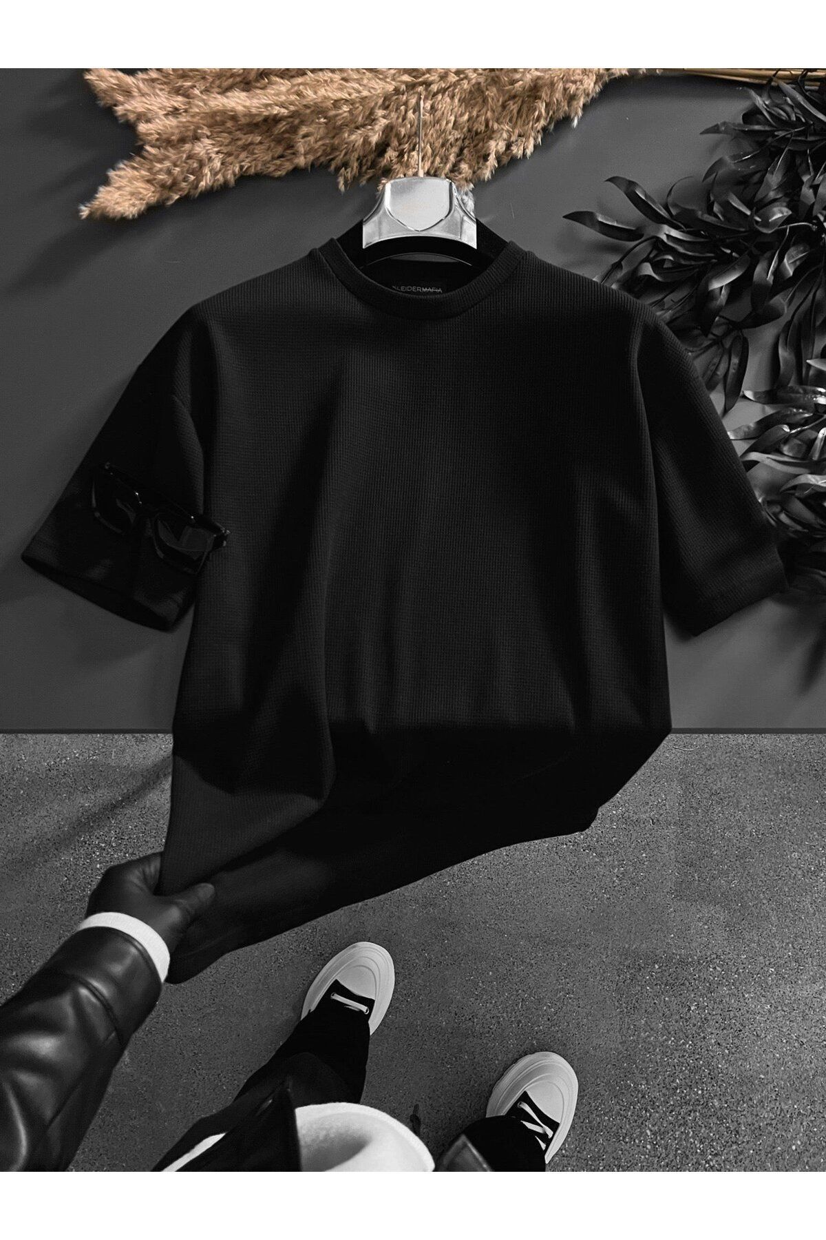 ablukaonline Long Fit Dokulu Basic T-shirt Siyah