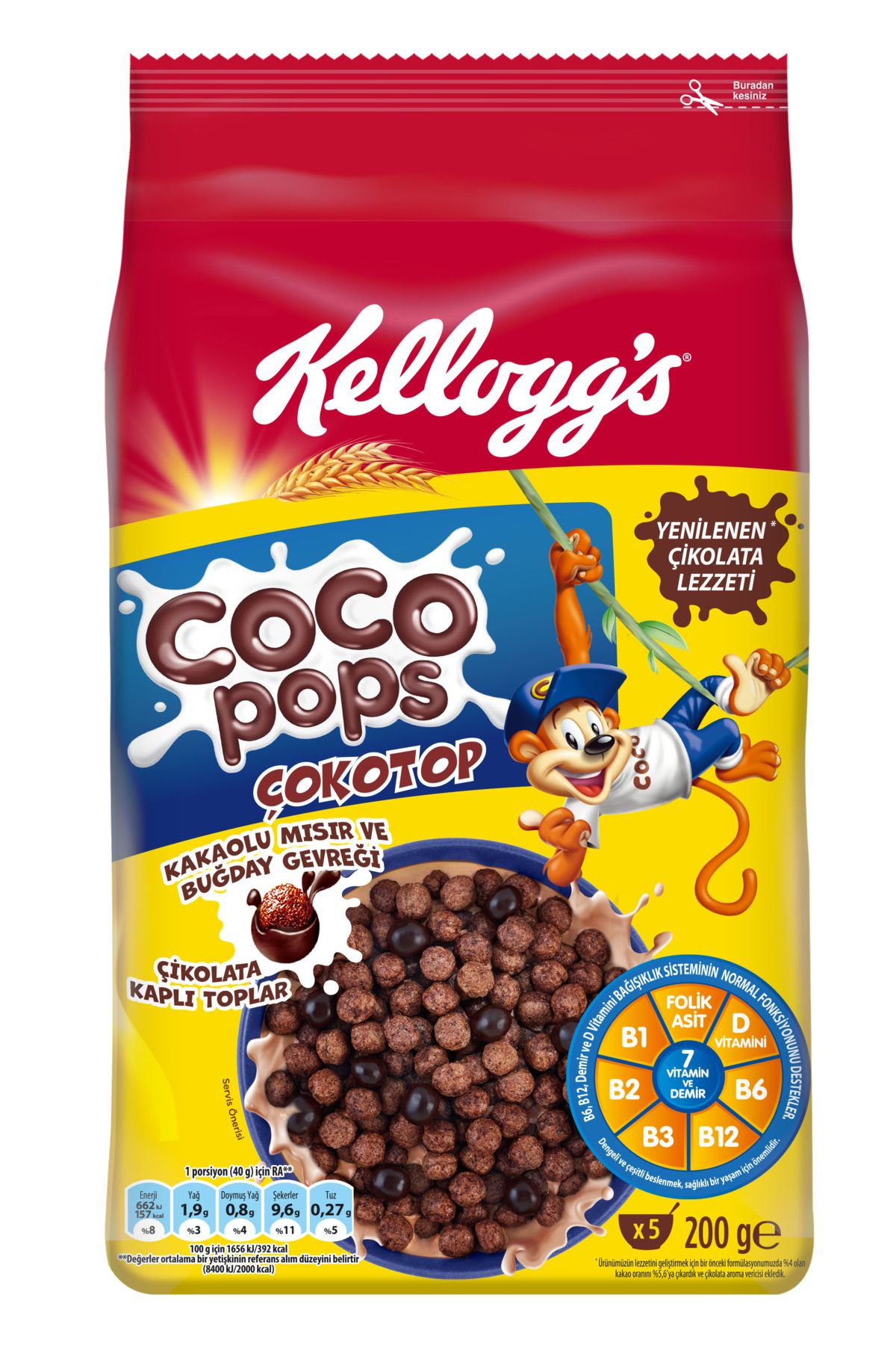 Kellogg's Coco Pops Çokotop Çikolatalı Buğday Ve Mısır Gevreği 200 Gr, Lif,demir Ve 6 Vitamin Içerir