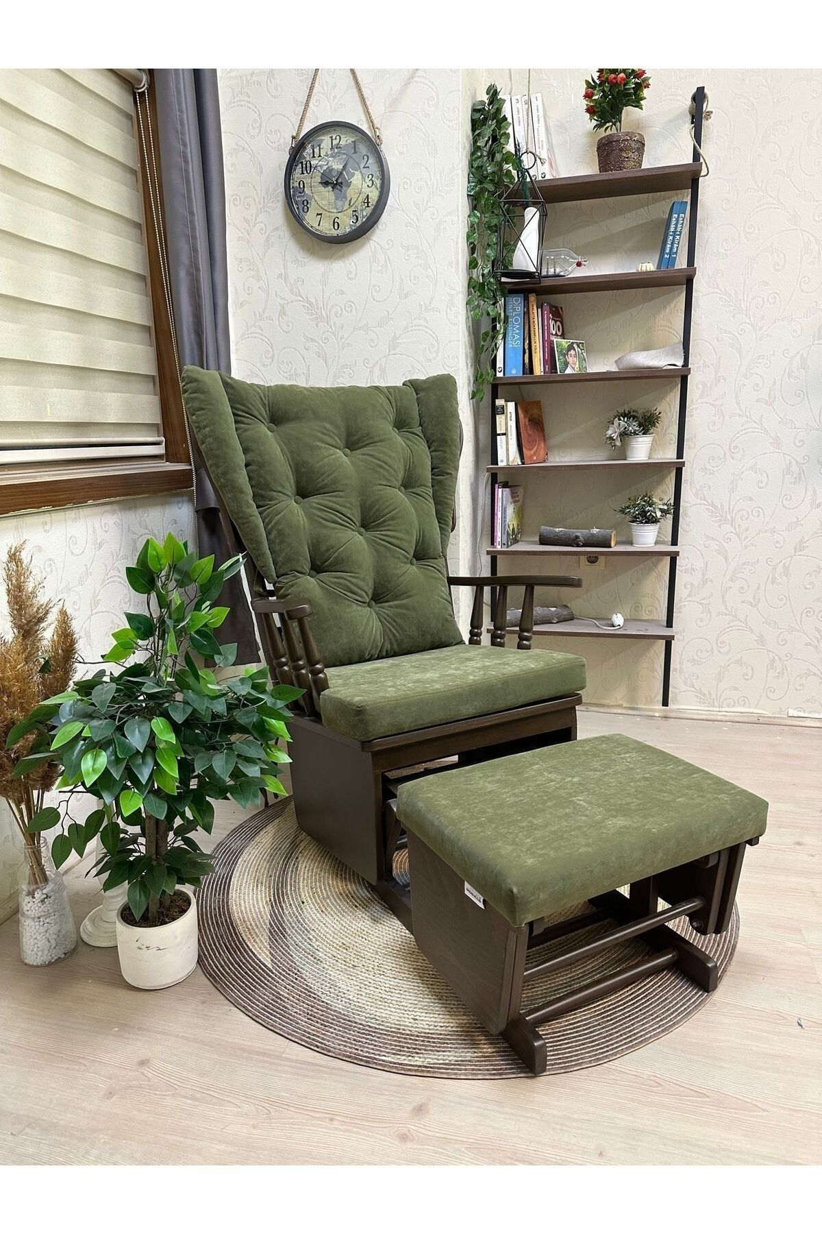 Asedia Mama Puflu Ceviz Yeşil Minderli Sallanan Sandalye Emzirme Koltuğu Babalar Günü Hediyesi