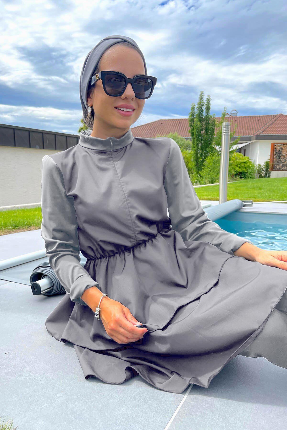 Ka Hijab Prenses Tam Kapalı 2'li Tesettür Mayo - Gri