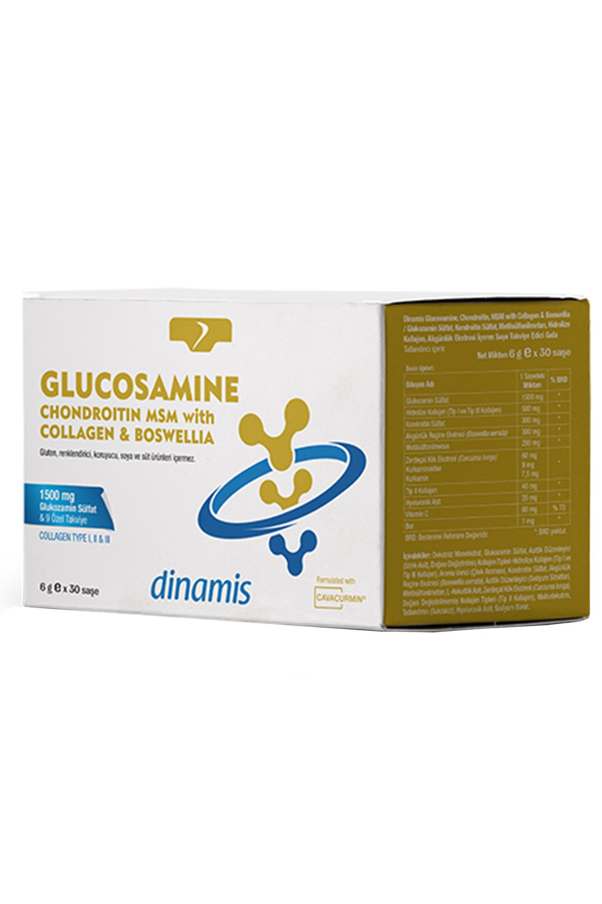 DİNAMİS Dinamis Glucosamine Chondroitin Msm With Collagen & Boswellia 6 gr X 30 Şase