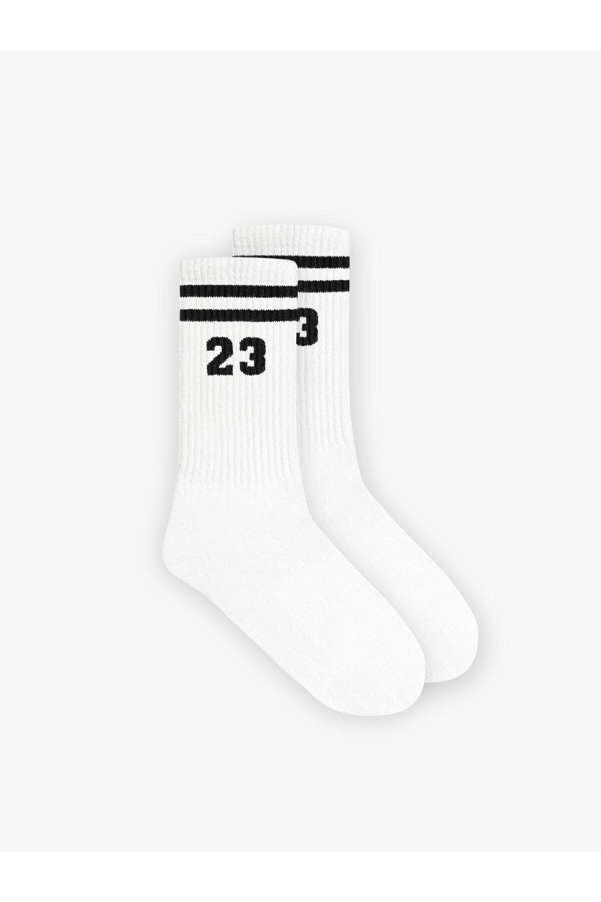 ablukaonline Unisex "23" Baskılı Uzun Kolej Tenis Çorap Beyaz