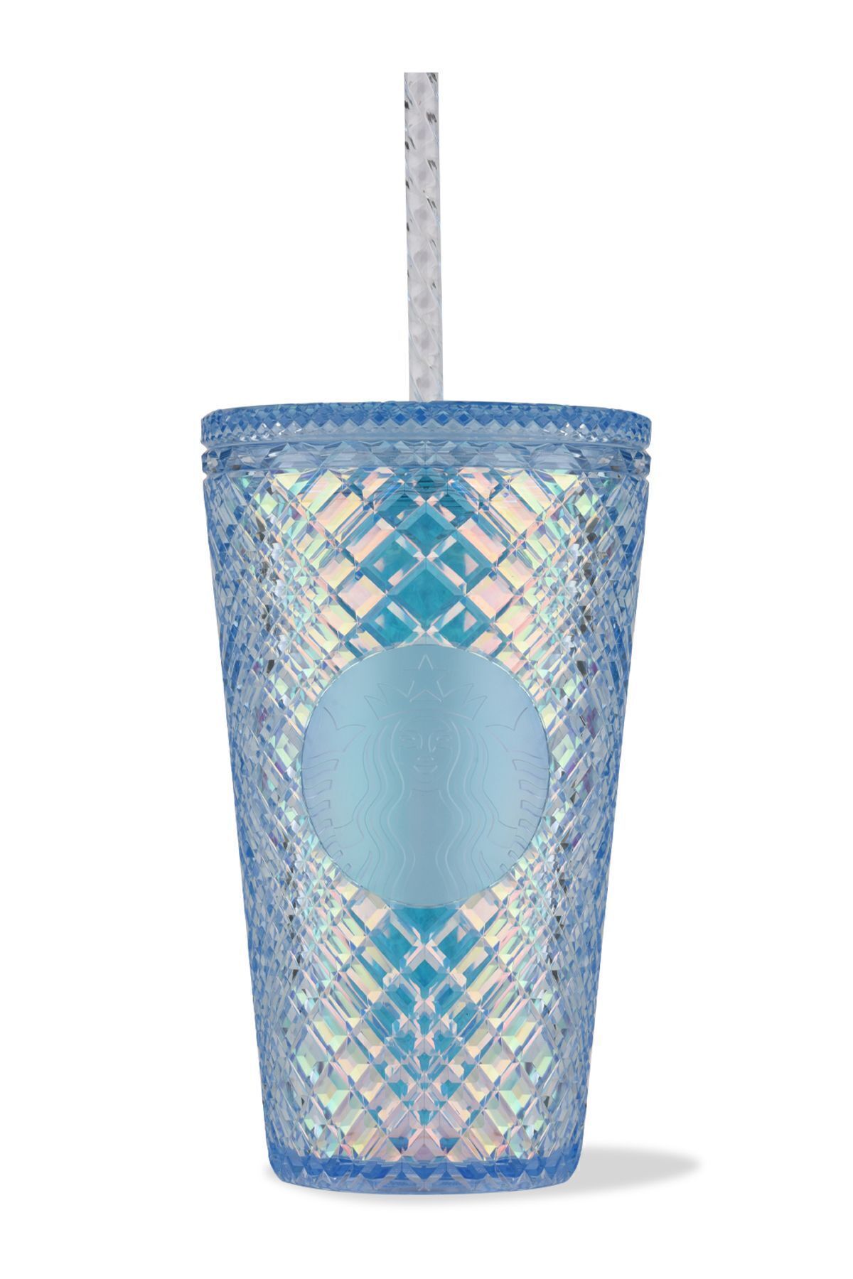 Starbucks Mavi Işıltılı Pipetli Plastik Termos Bardak 473ml