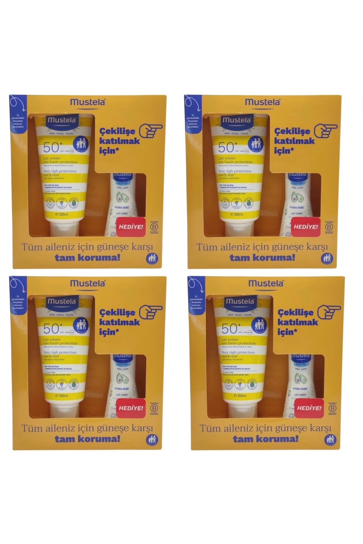 Mustela Spf50+ Güneş Losyonu 200 ml + Hydra Bebe Vücut Losyonu 100 ml x 4 Adet