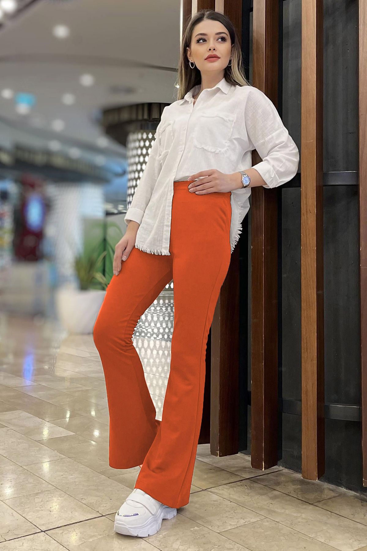 TOFİSA Düz Orta Kadın Turuncu Pantolon - 11399