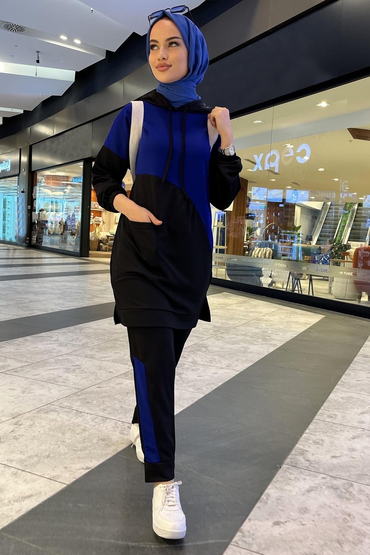 TOFİSA Düz Orta Kadın Mavi Tunik Pantolon - 11022