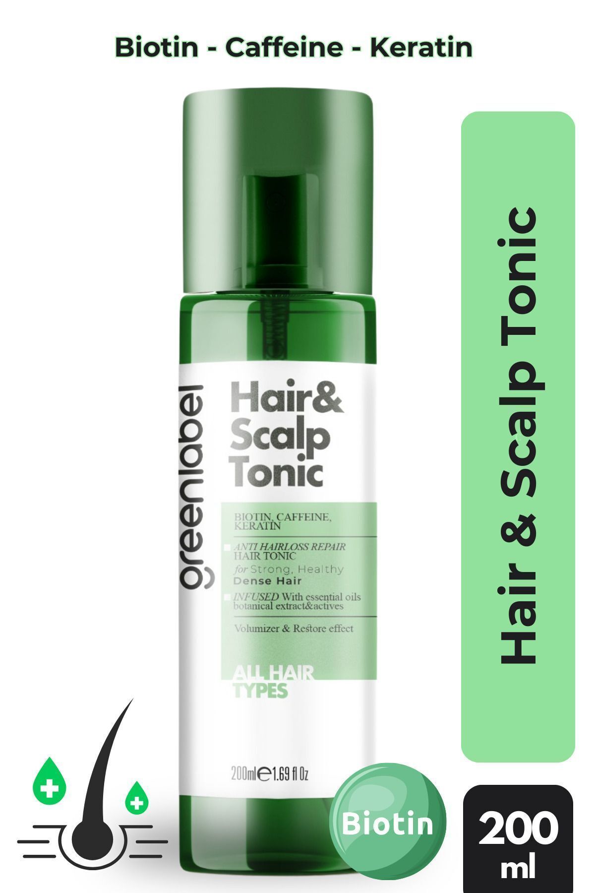 Green Label Biotin Kafein Içeren Saç Toniği Saç Derisi Güçlendirici Ve Dökülme Karşıtı Hair Scalp Tonic 200ml
