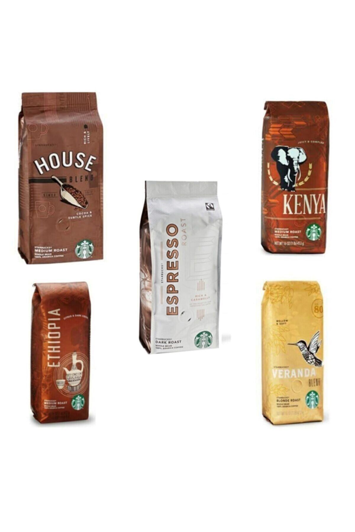 Starbucks 5x250 Gr Çekirdek Kahve Seti (house, Espresso, Ethiopia, Kenya, Veranda)