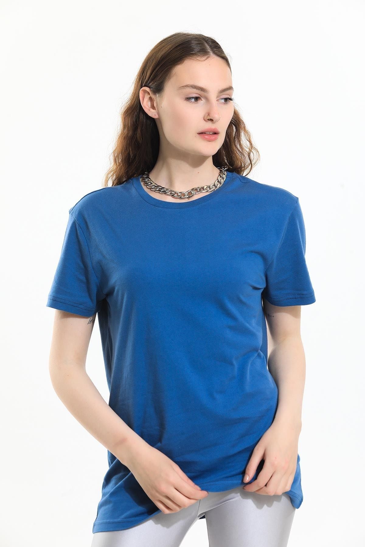 Domoda İndigo Indigo Indigo, Oversize Fit Pamuklu Kısa Kollu Basic Uniseks Kadın Erkek Tişört