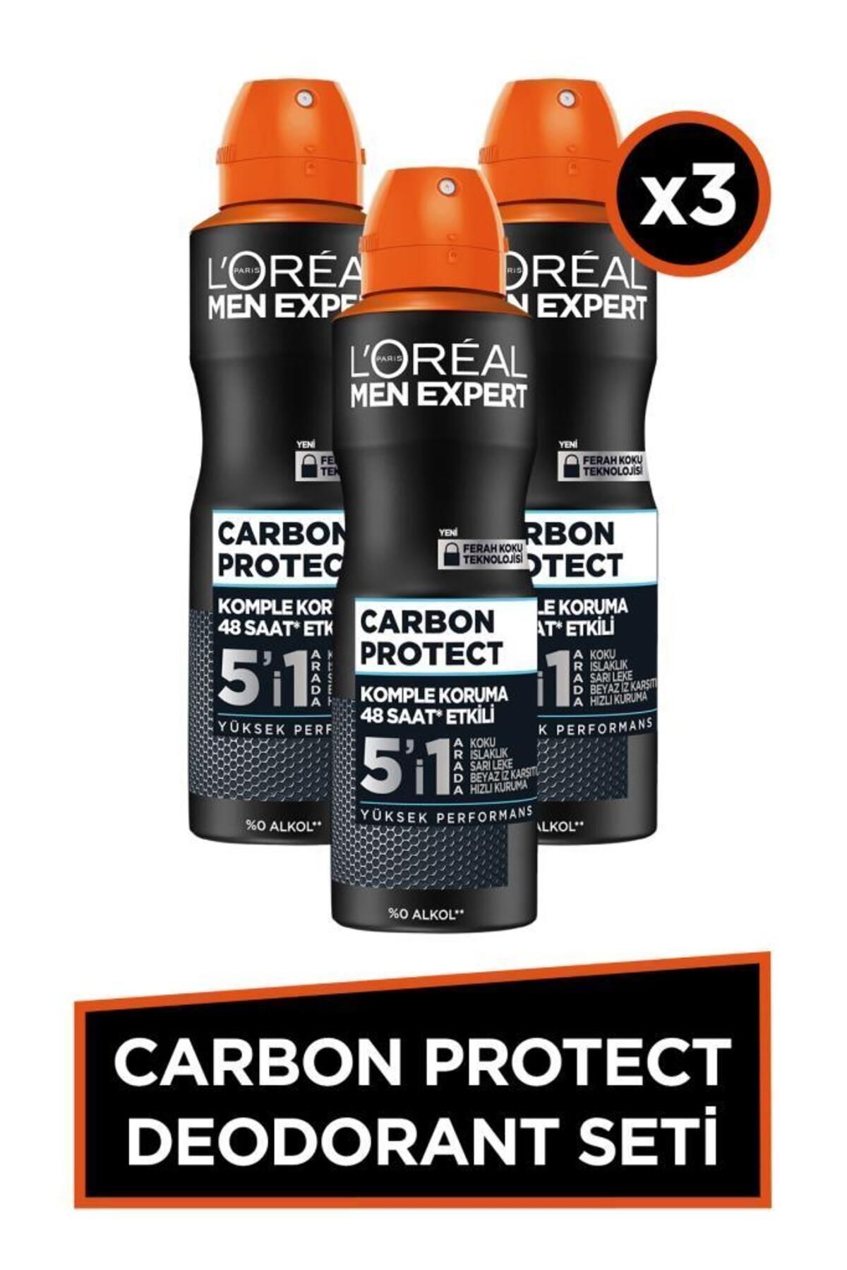 L'Oreal Paris Men Expert Carbon Protect Anti Perspirant 5'i 1 Arada Erkek Sprey Deodorant 150ml 3'lü Set