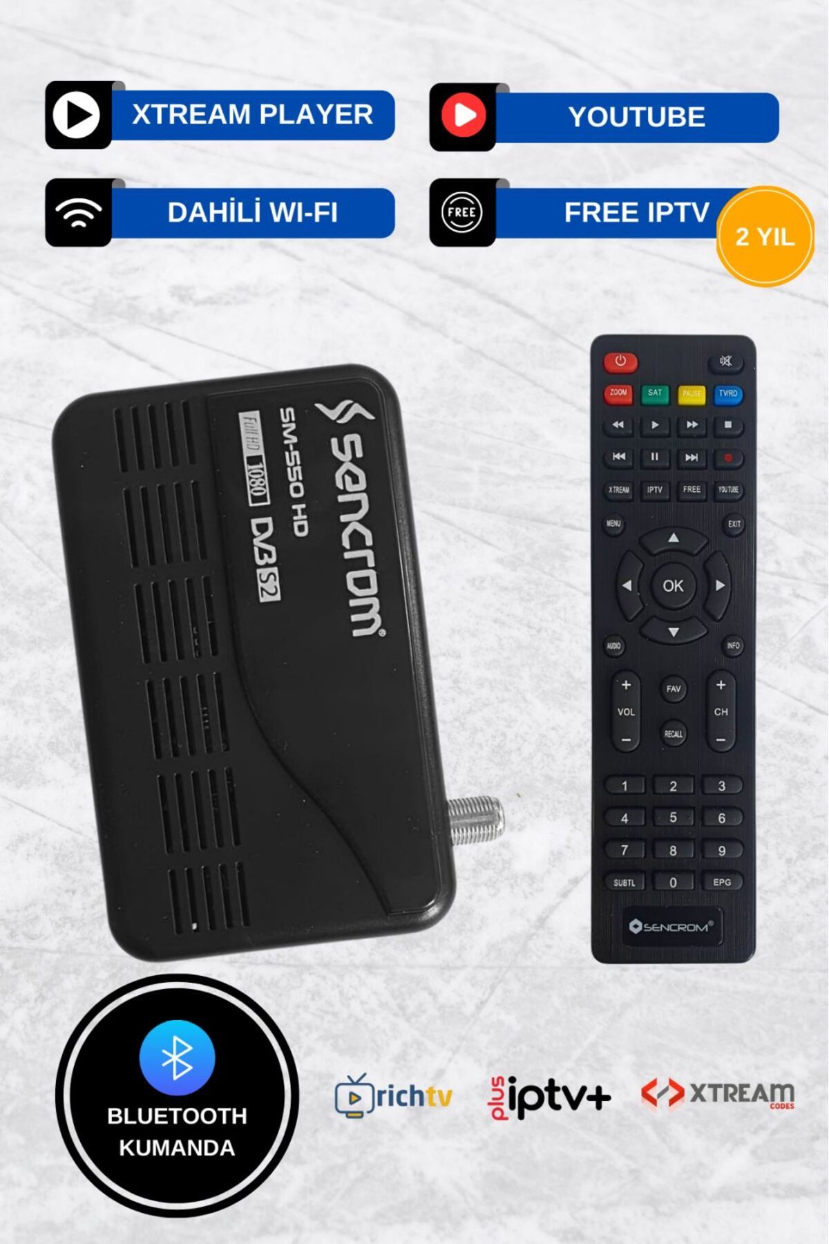 sencrom 2 Yıl Free Çanaklı Çanaksız Dahili Wi-fi Internet Tv Destekli Full Hd Uydu Alıcı Bluetooth Kumandalı