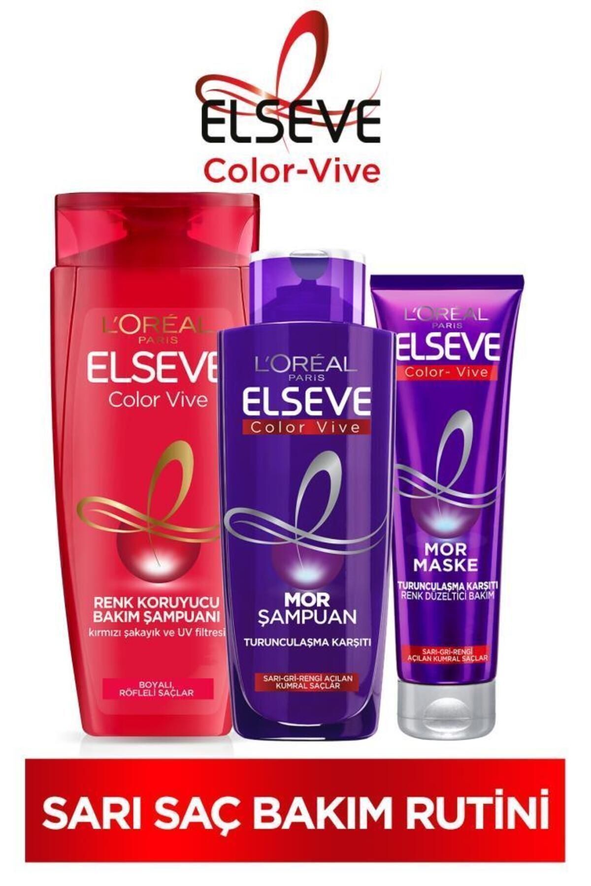 Elseve Renk Koruyucu Bakım Şampua C48:c64n 450ml & Turunculaştırma Karşıtı Mor Şampuan & Mor Maske