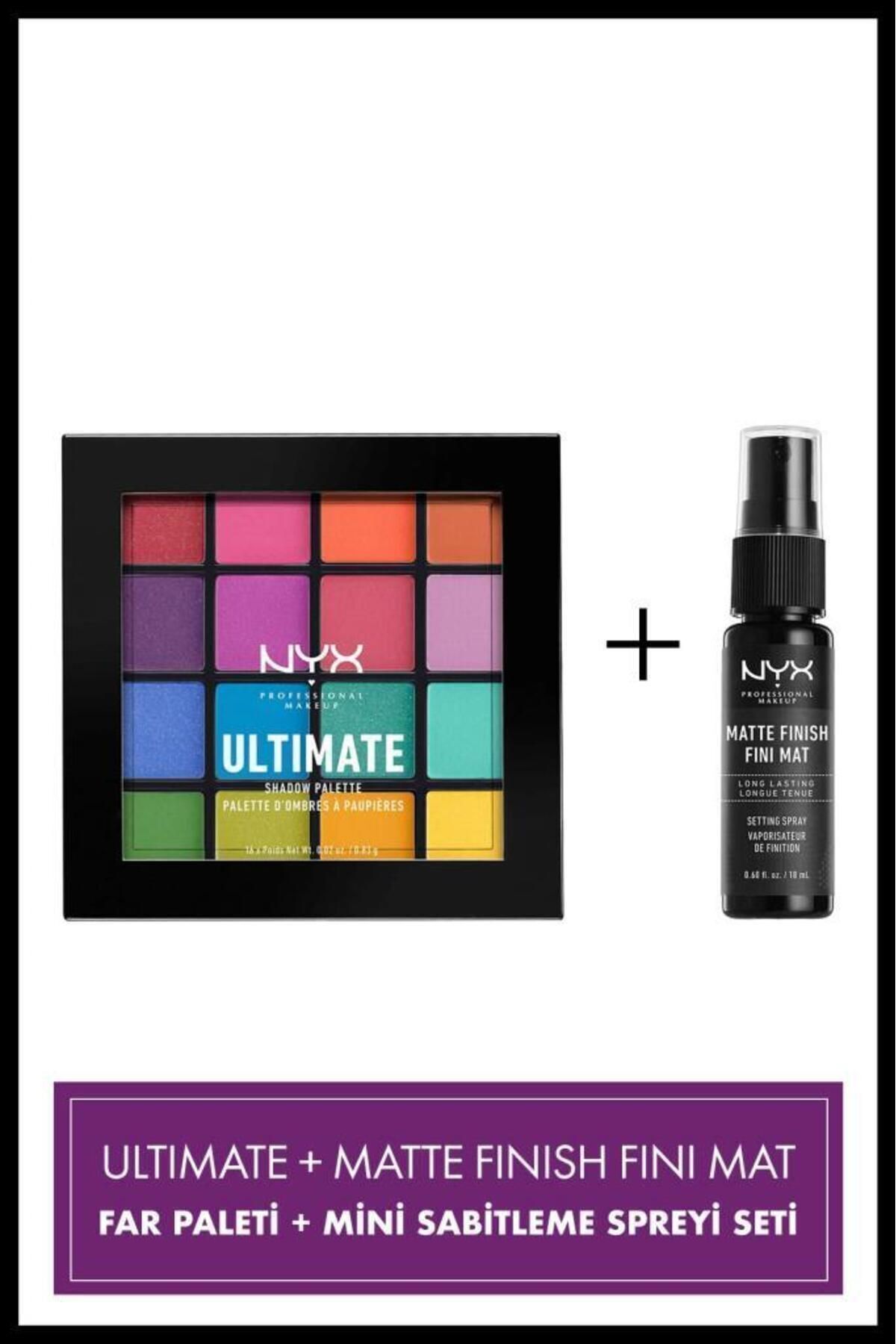 NYX Professional Makeup Ultimate Shadow Palette Brights Göz Farı Paleti - & Mini Makyaj Sabitleme Spreyi - Matte