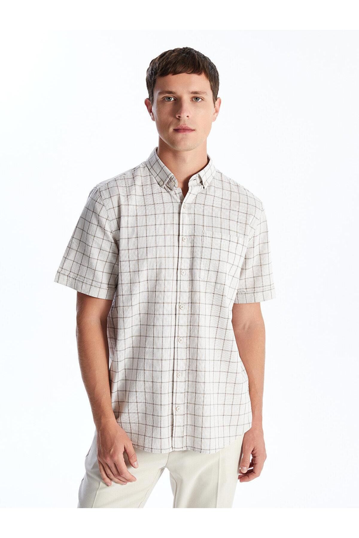 LC Waikiki LCWAIKIKI Classic Regular Fit Kısa Kollu Ekose Poplin Erkek Gömlek