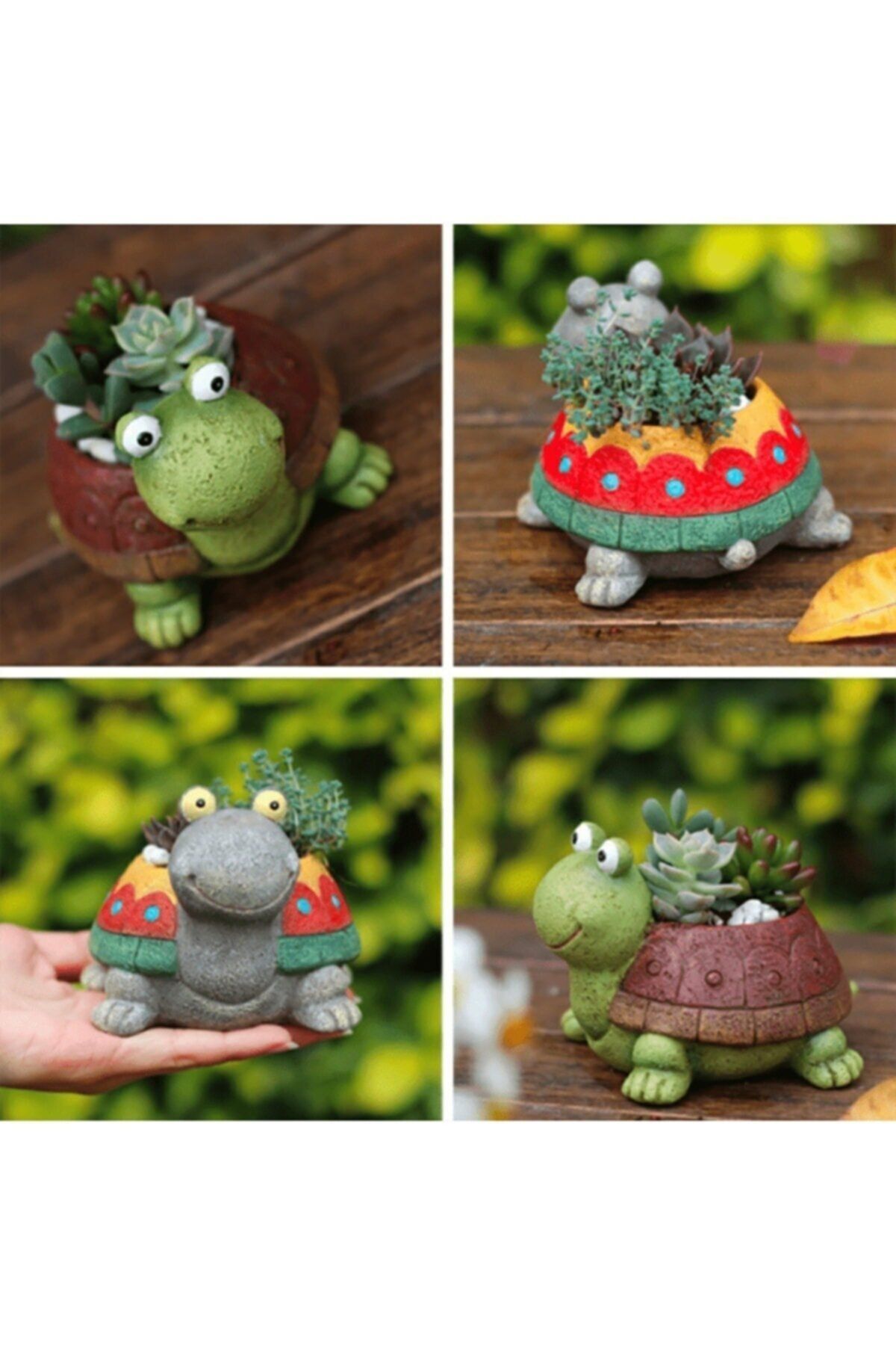 Genel Markalar 4 Adet Dekoratif Sevimli Kaplumbağa Saksı Set Sukulent Saksısı Kaktüs Saksısı El Işçiliği