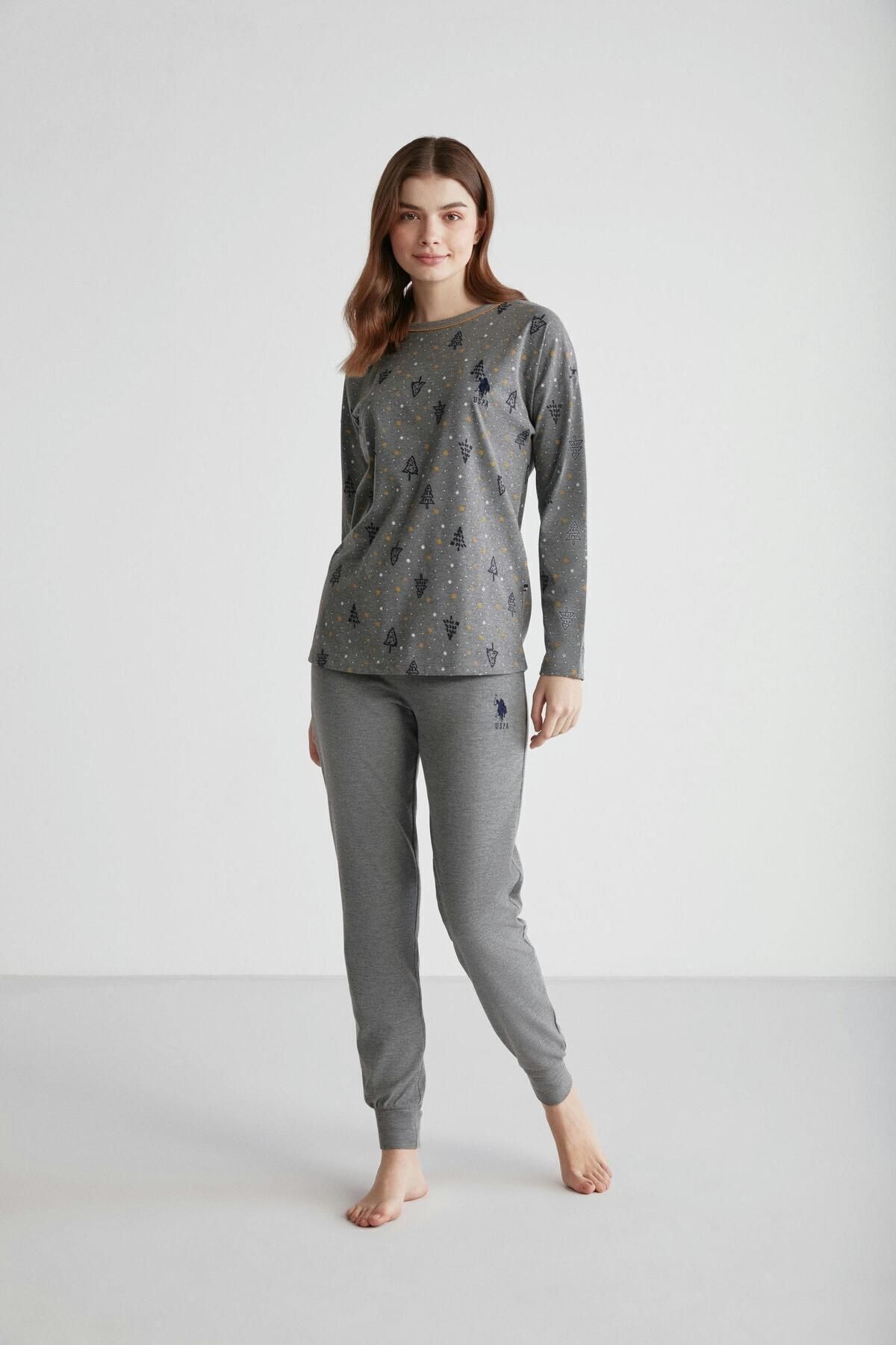U.S. Polo Assn. Kadın Pamuklu Dar Paça Antrasit Pijama Takımı
