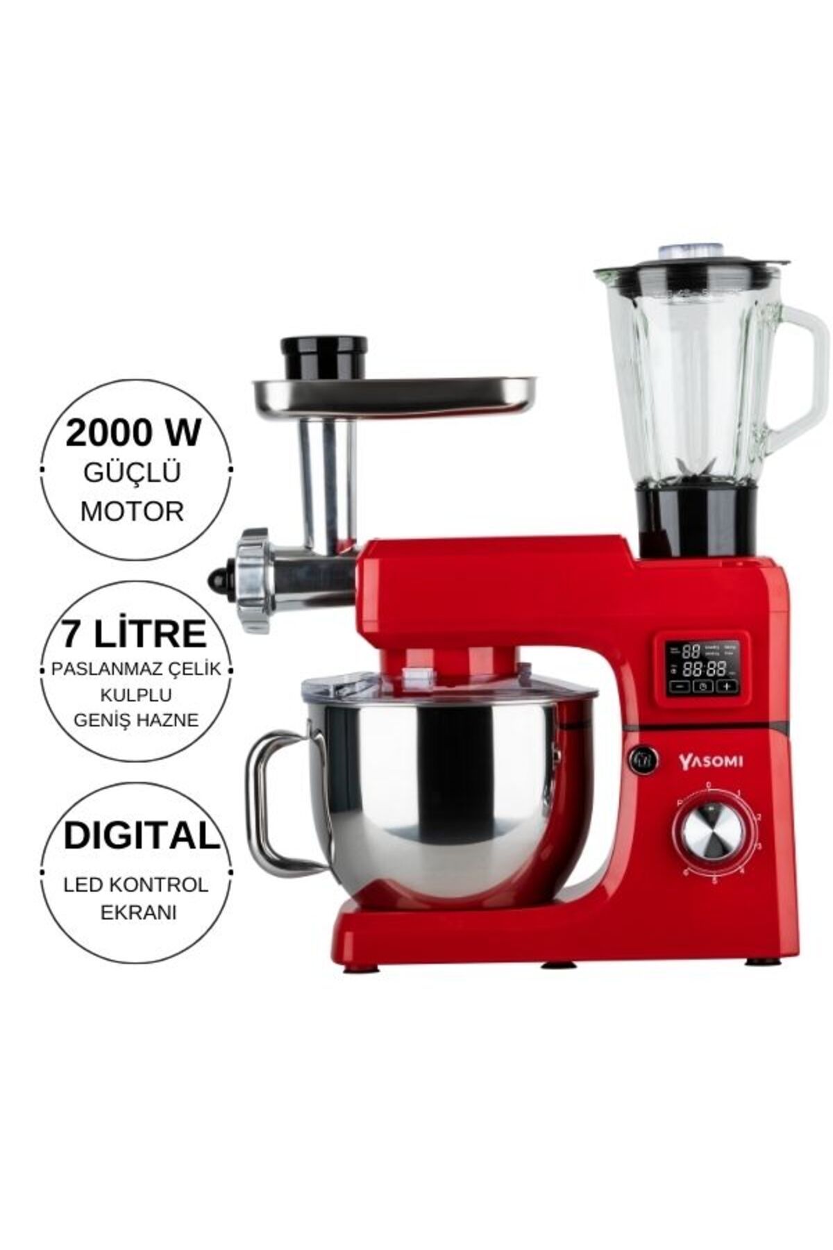 Yasomi Sm 1511bml Led Ekranlı Kıyma Çekme Aparatlı Blender Stand Mikser Mutfak Şefi
