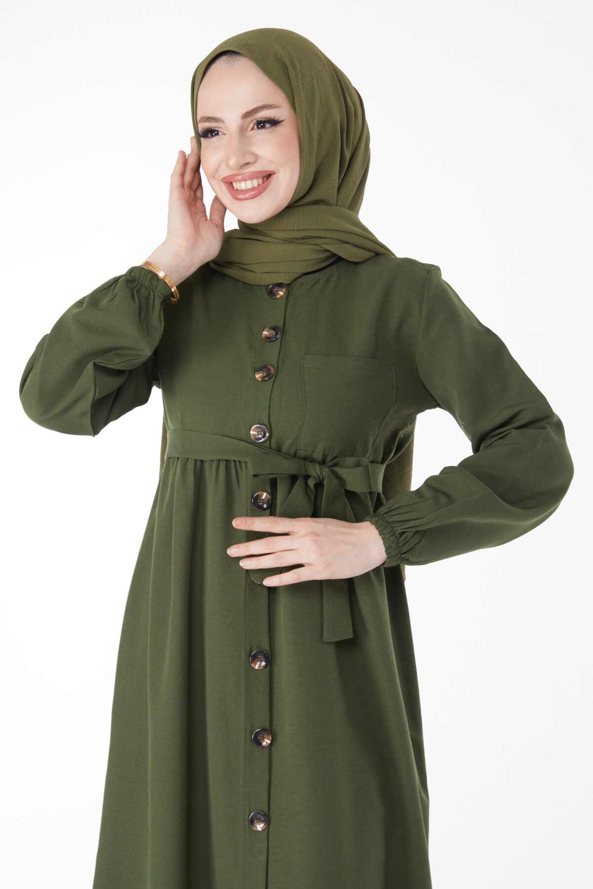 TOFİSA Düz Orta Kadın Haki Elbise - 3558