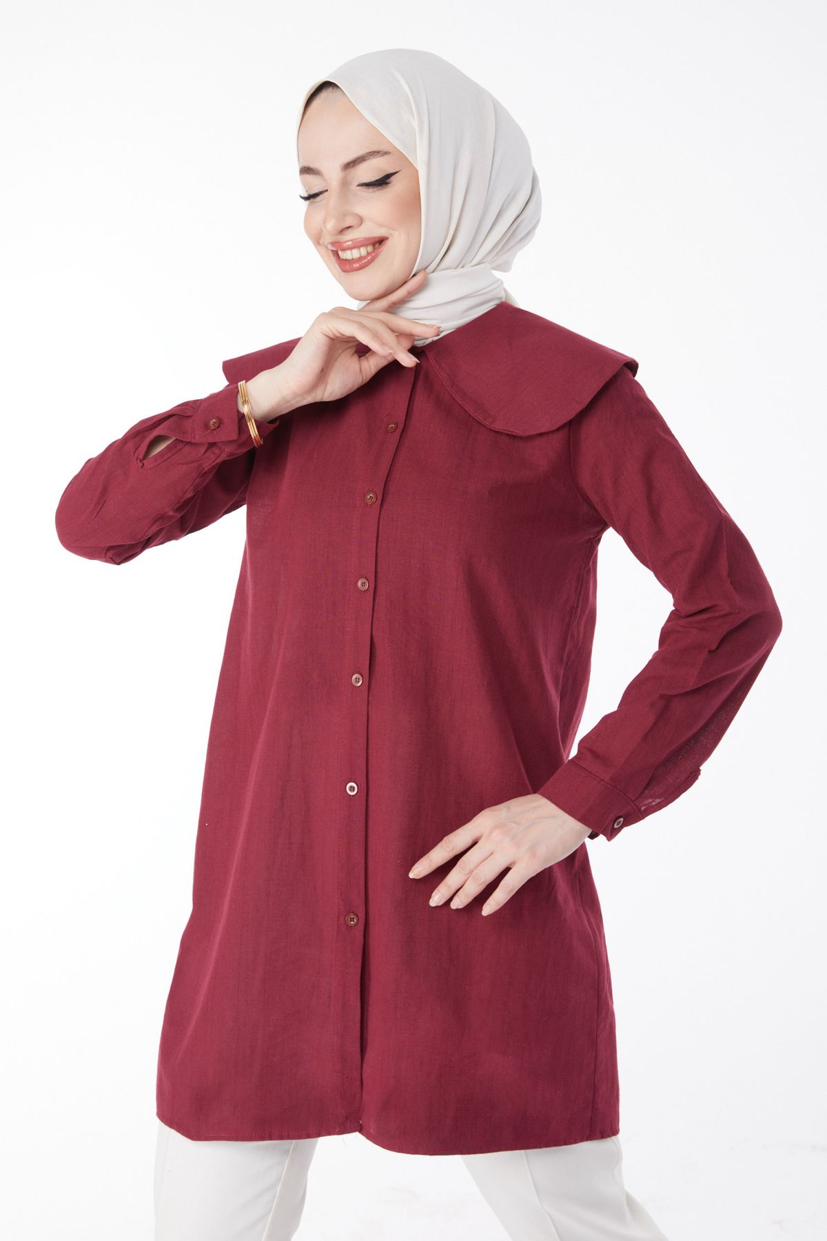 TOFİSA Düz Bahriye Yaka Kadın Bordo Gömlek - 13169