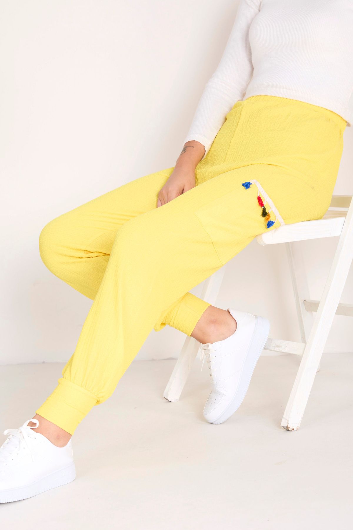 TOFİSA Düz Orta Kadın Sarı Pantolon - 23139