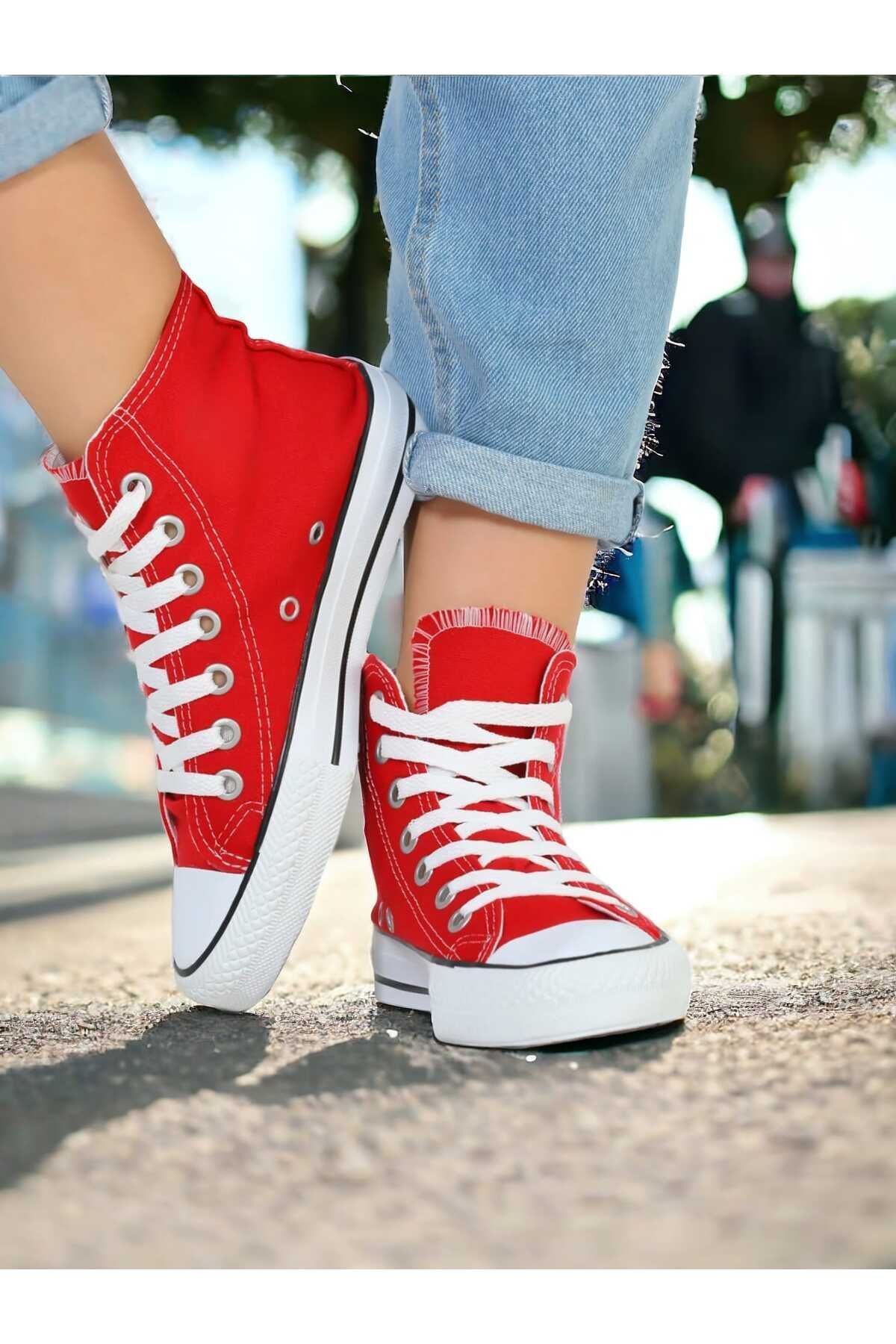 Lideral Unisex Kırmızı Bilekli Spor Sneaker Ayakkabı Convers