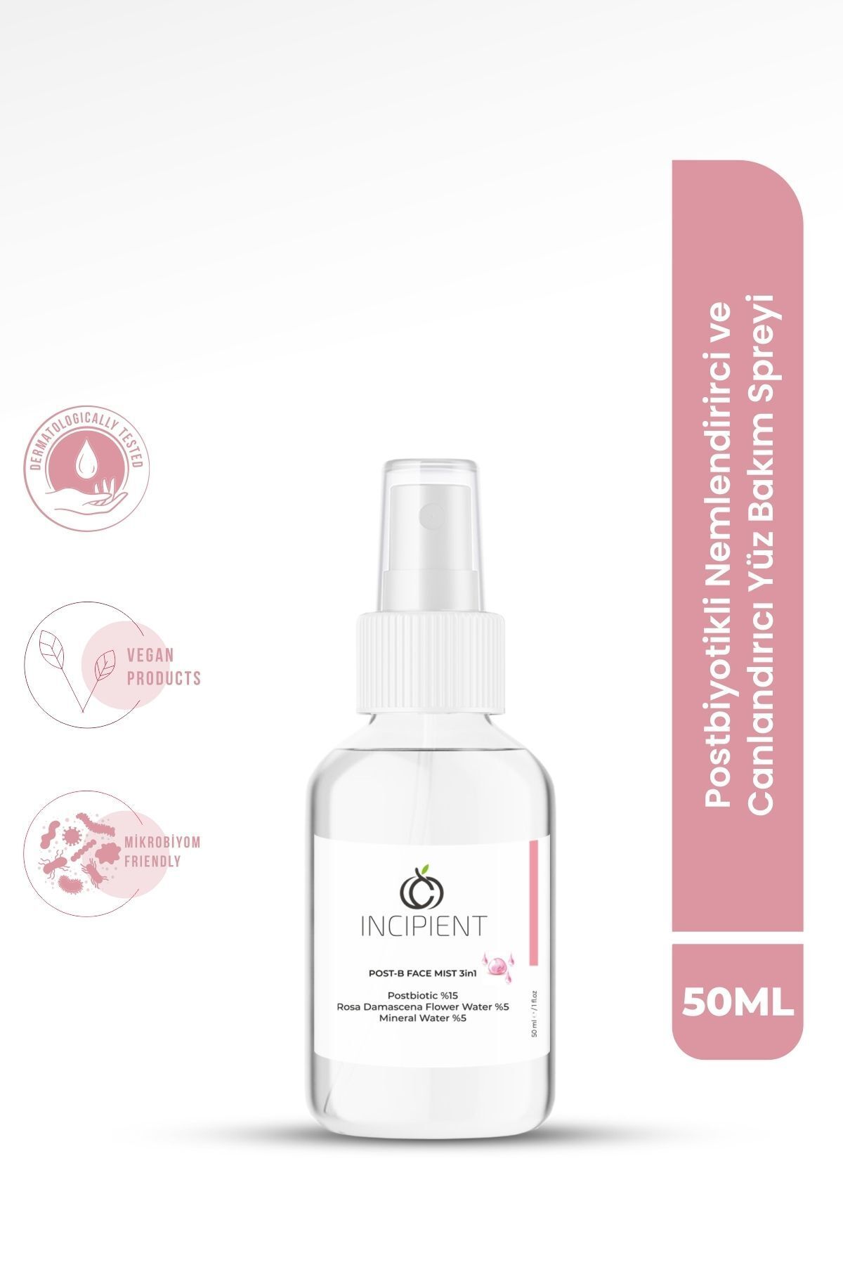 incipient Postbiotic Mineralli Yüz Spreyi-ferahlatıcı, Nemlendirici Face Mist-make-up Prime & Fix Spray