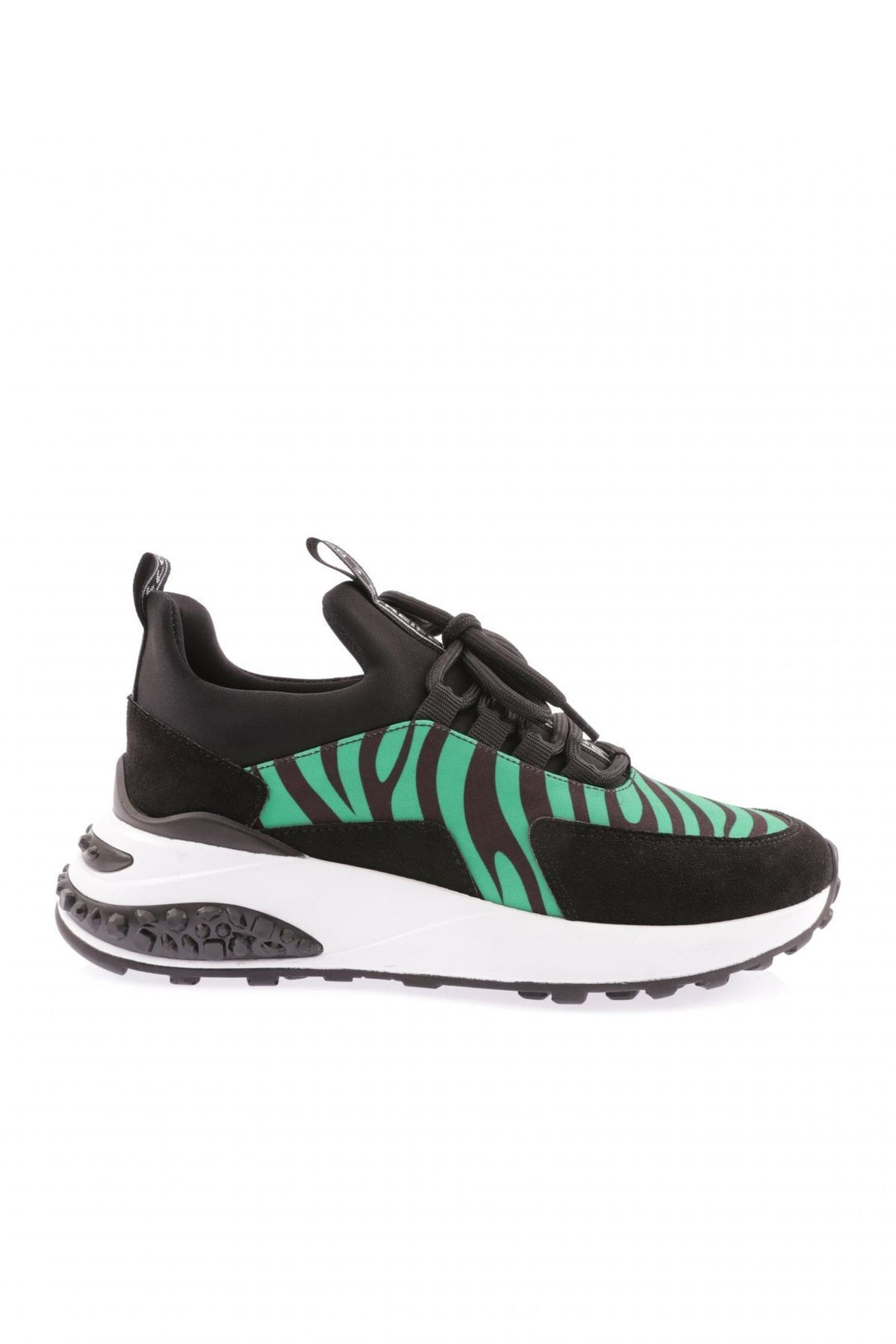 Dgn 023-22k Kadın Kalın Taban Bağcıklı Sneakers Ayakkabı Yeşil Zebra