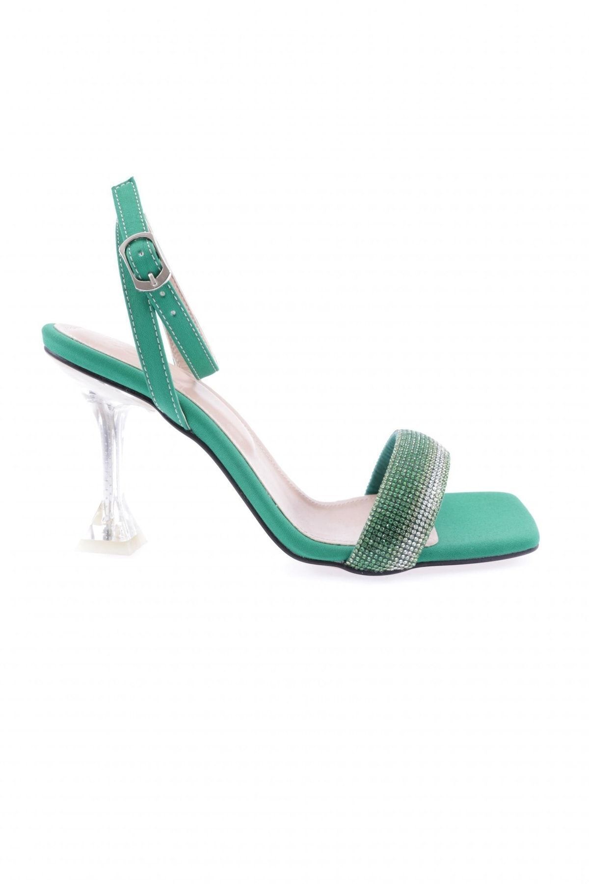Dgn 5161-1-23y Kadın Silver Taşlı Bilekten Bağli Topuklu Ayakkabı Saraa Yeşil