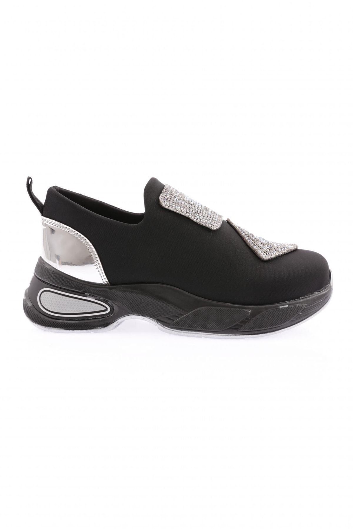 Dgn Gümüş - M610-22k Kadın Strech Taş Motifli Mega Kalın Taban Sneakers Ayakkabı Gümüş