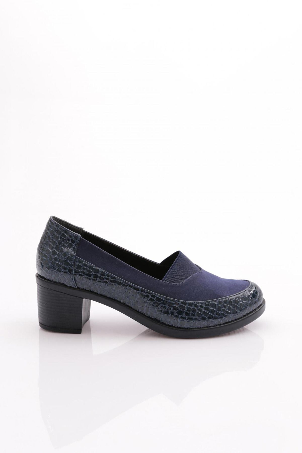 Dgn 23021 Kadın Topuklu Ayakkabı Lacivert Kroko