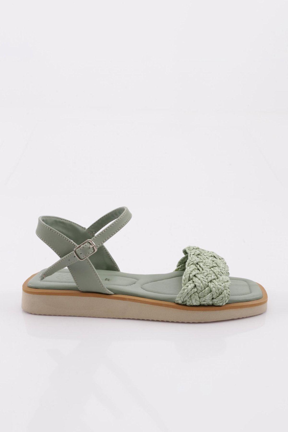 Dgn 517 Kadın Hasir Örme Detaylı Sandalet Su Yeşili