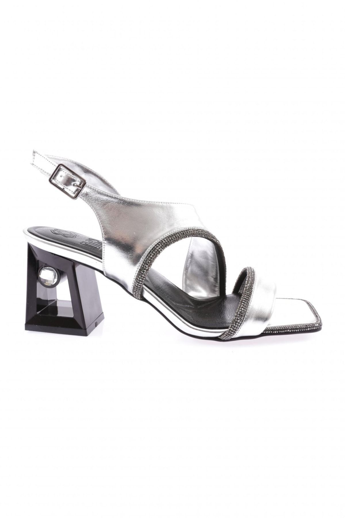 Dgn 619-23y Kadın Kristal Taşlı Topuklu Sandalet Silver Açma