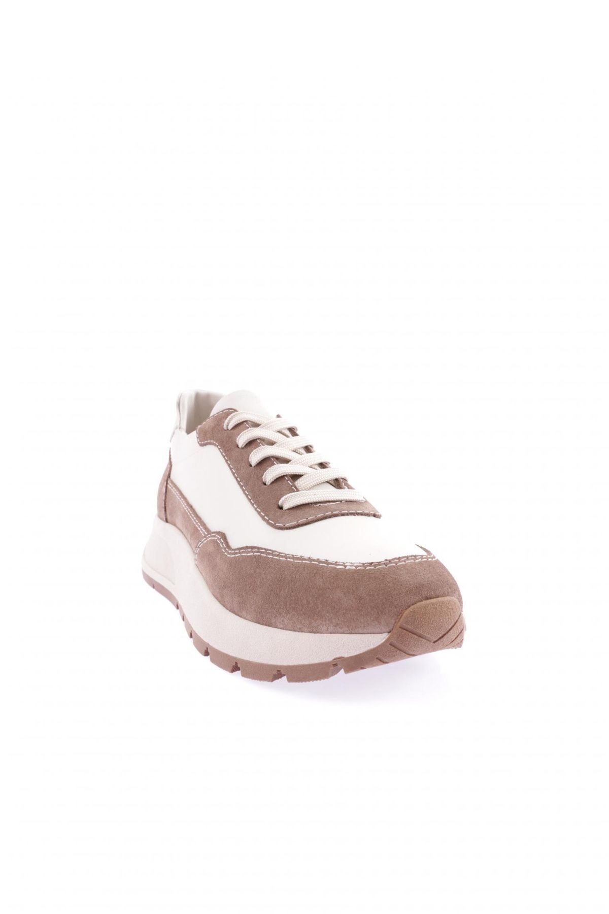 Dgn 461-23y Kadın Kalın Taban Sneakers Ayakkabı Ekru-vizon Hakiki Deri