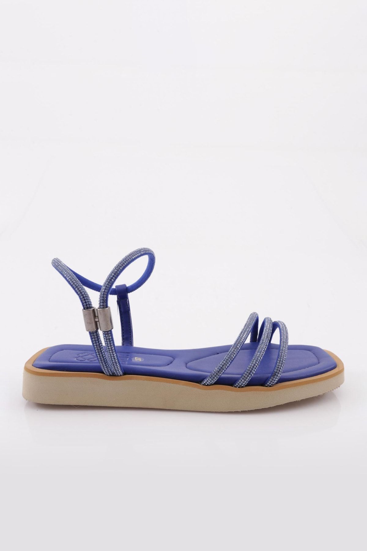 Dgn 536 Kadın Sirali Silver Taşlı Sandalet Sax Mavi