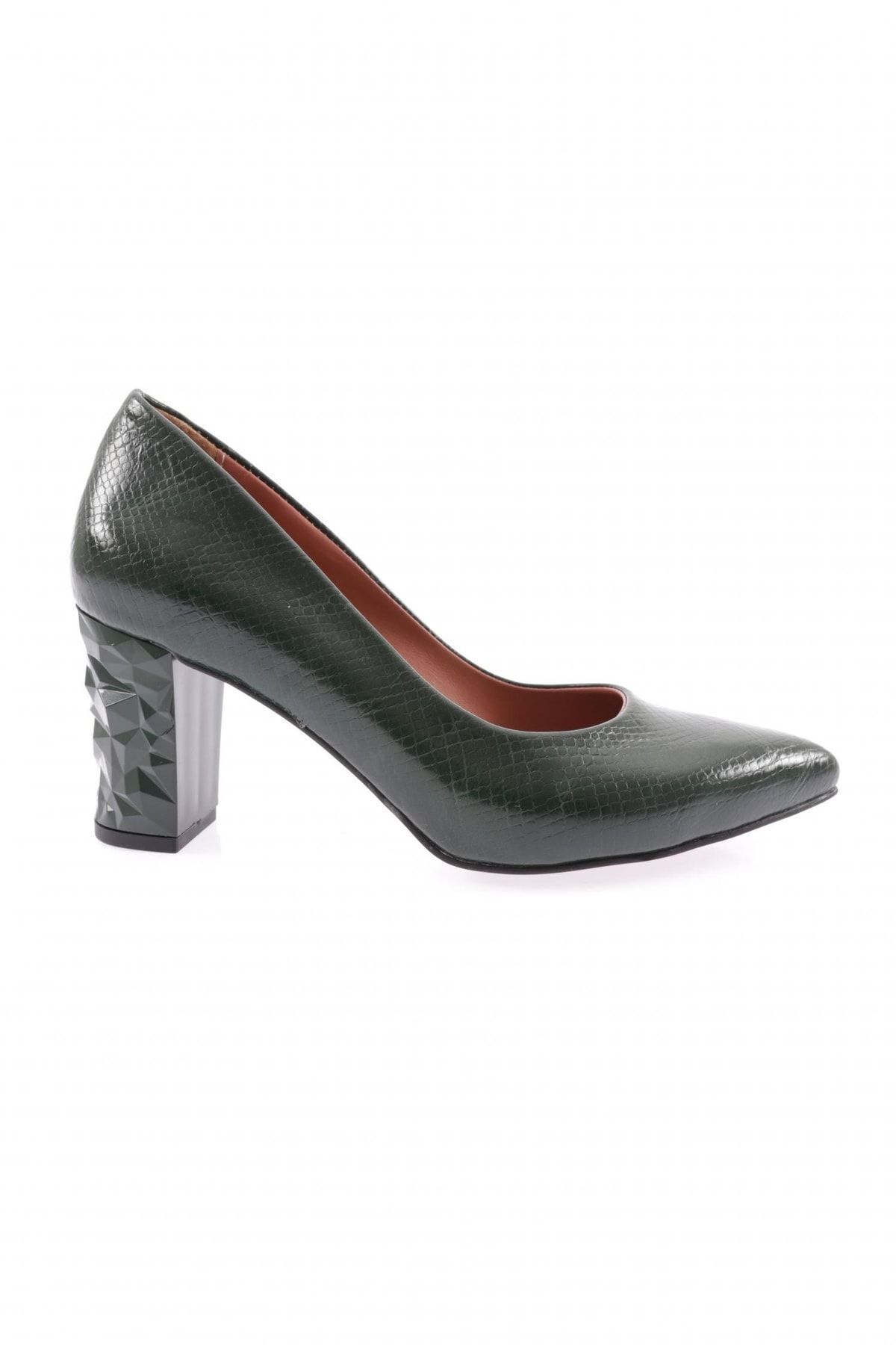 Dgn 632-23y Kadın Sivri Burun Parmak Dekolteli Ayakkabı Yeşil Baskılı Yılan