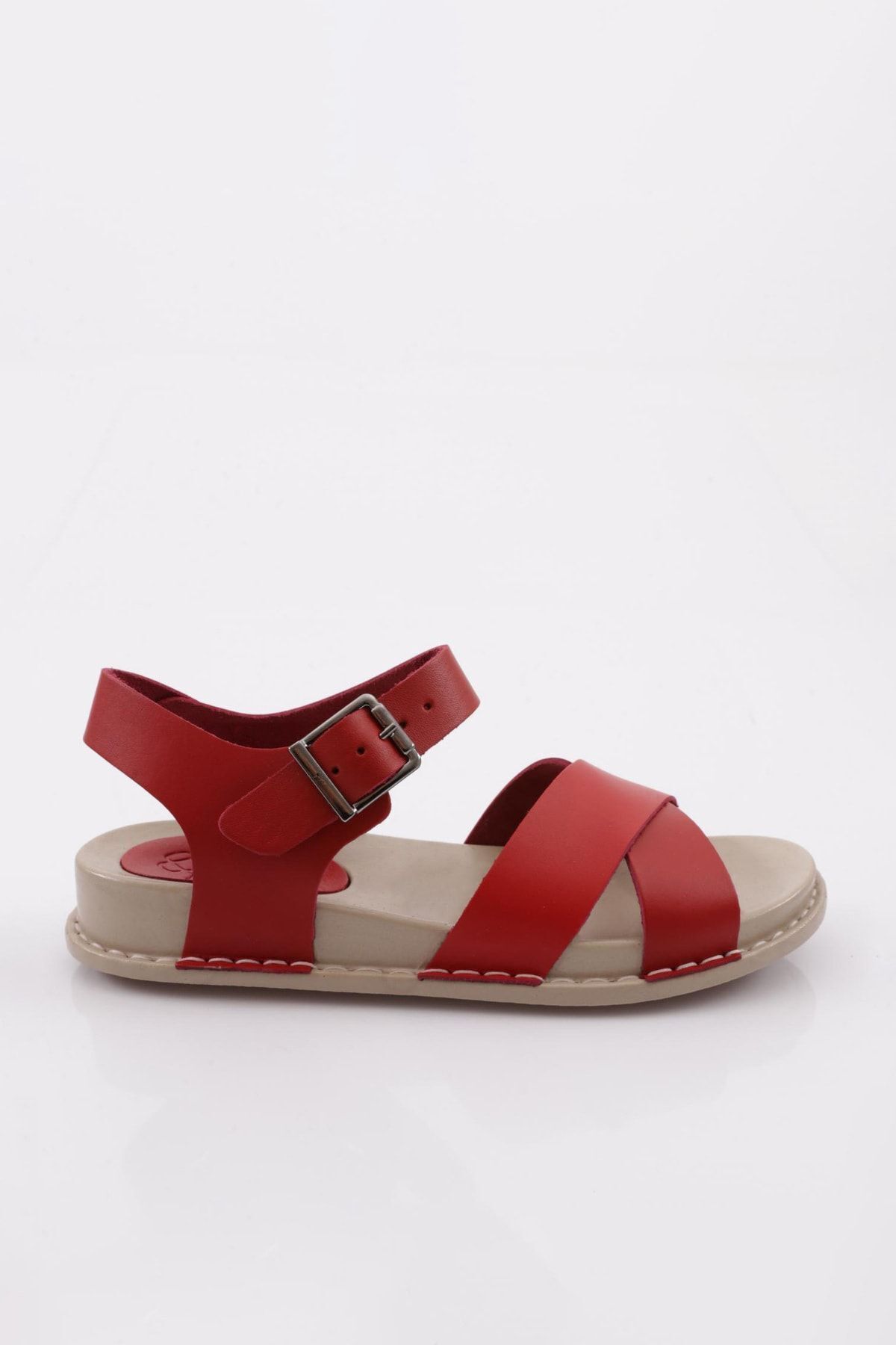 Dgn P31 Kadın Çapraz Bantlı Sandalet Hakiki Deri Kırmızı